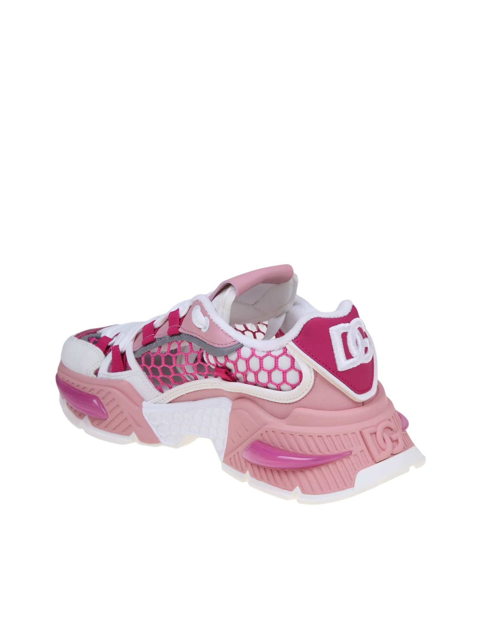 Shop Dolce & Gabbana Airmaster Sneakers In Mix Of White And Pink Materials In White/pink