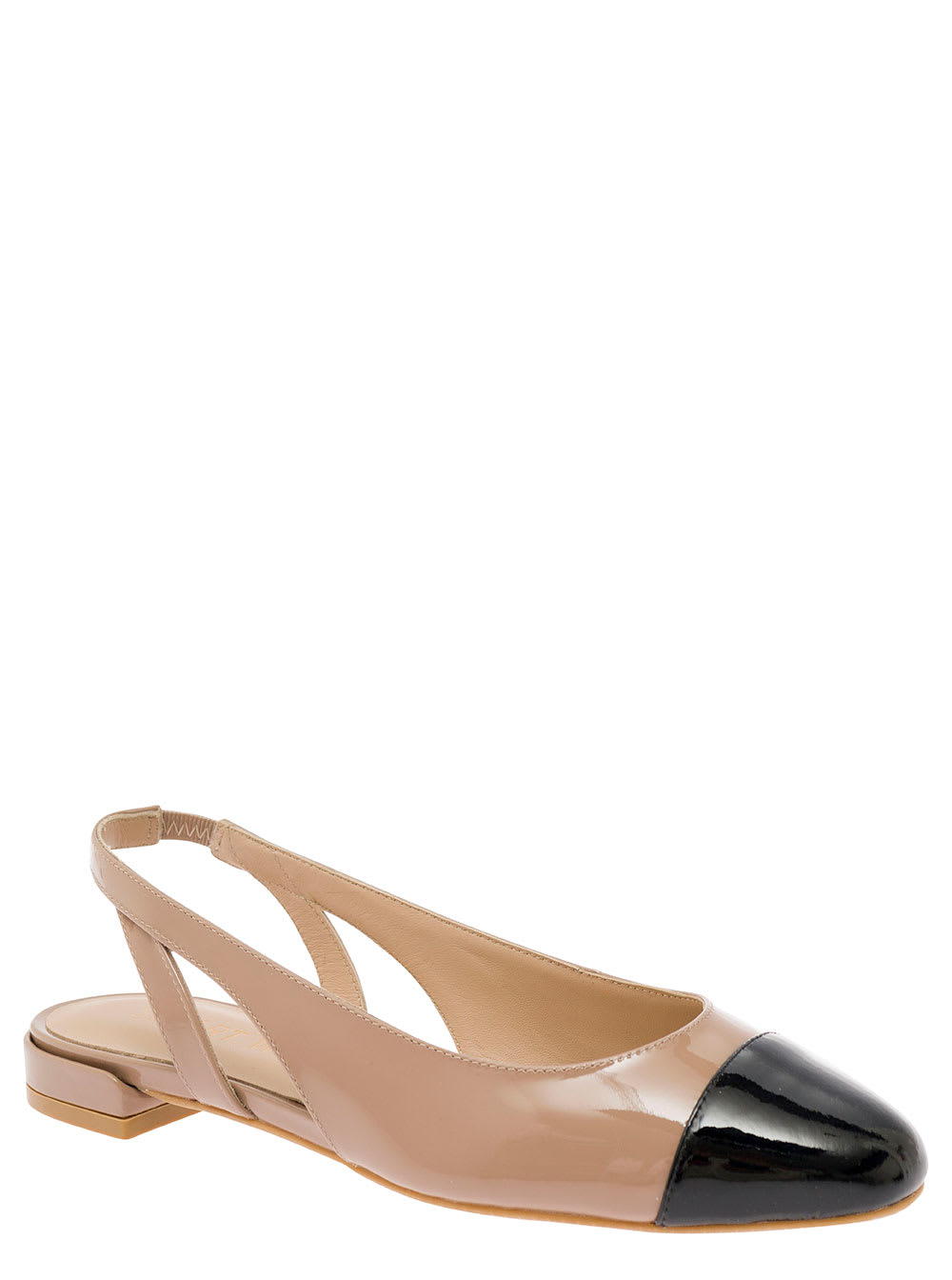 Shop Stuart Weitzman Beige Slingback Mules With Contrasting Toe Cap In Patent Leather Woman In Black