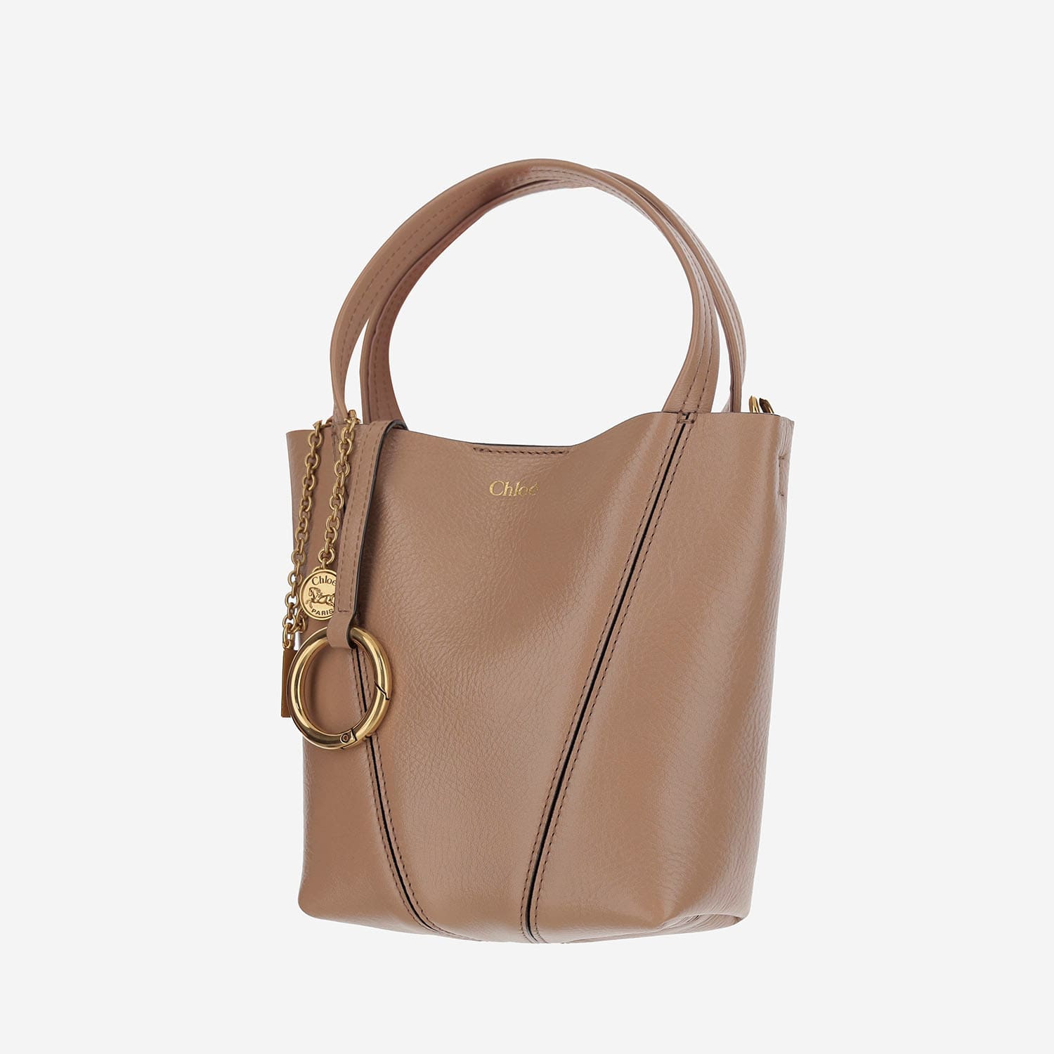 Chloé Spin Small Tote Bag In Grained Leather In Pink