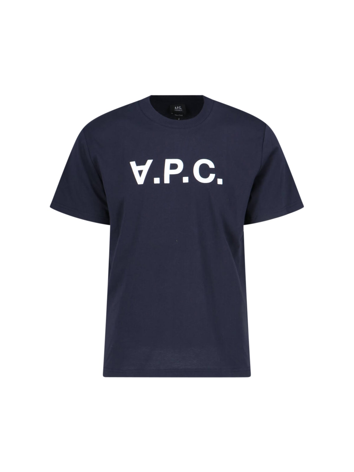 Apc A.p.c. Men Blue Crewneck T-shirt With Logo On The Front In Cotton Man In Blue