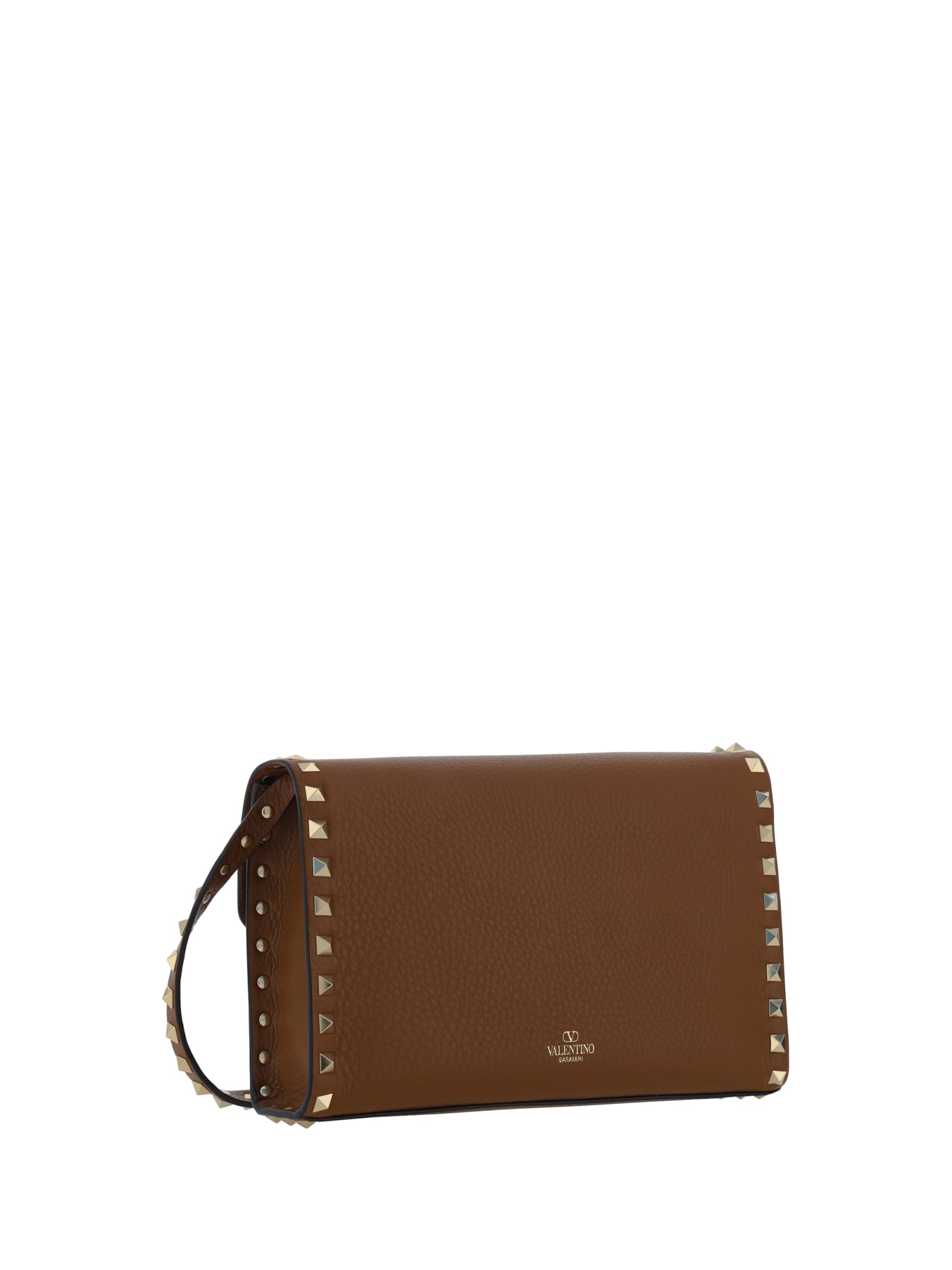 Shop Valentino Small Rockstud Shoulder Bag In Tobacco