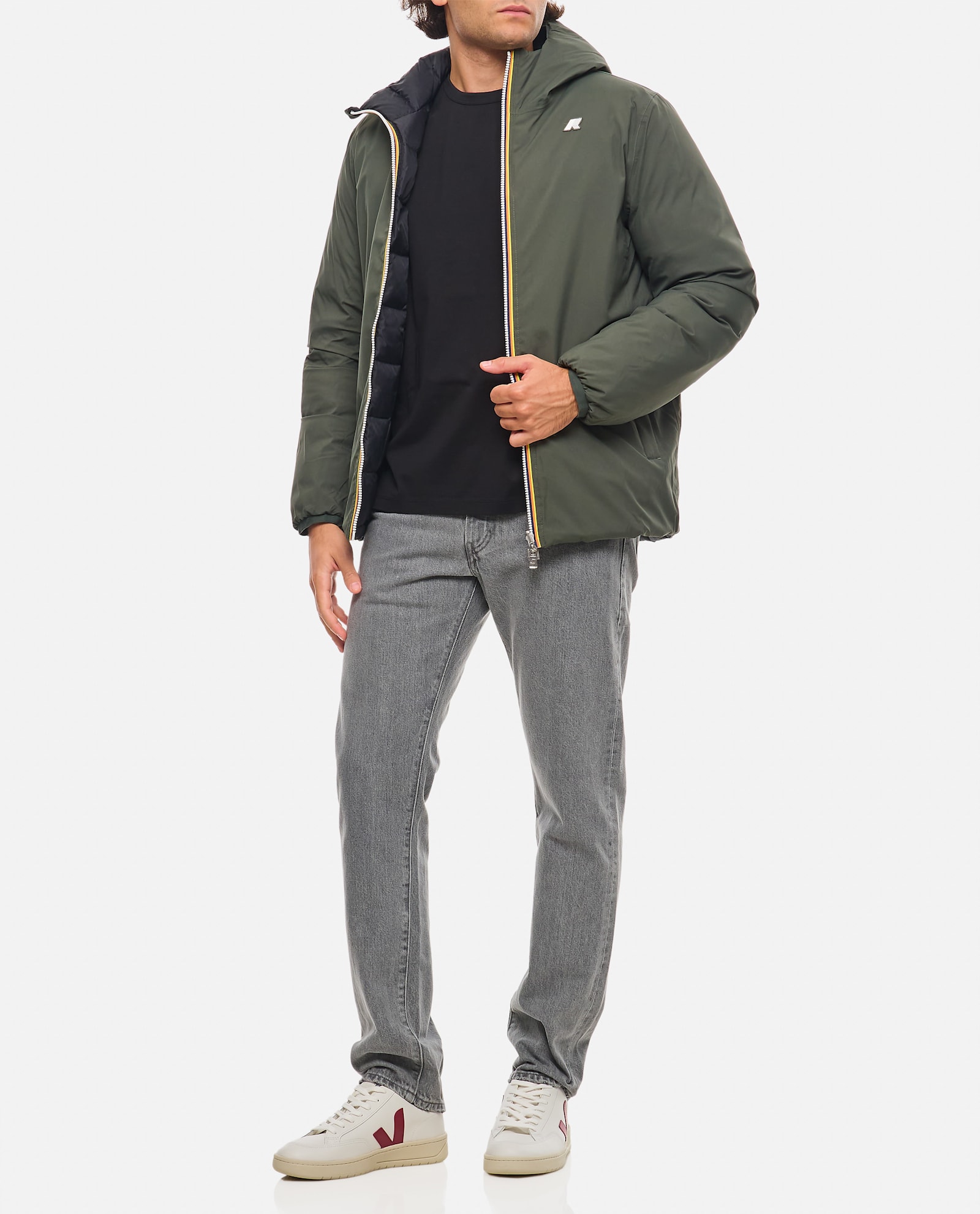 K-way Duck Down Padded Jack St Thermo Reversibile Jacket In Green