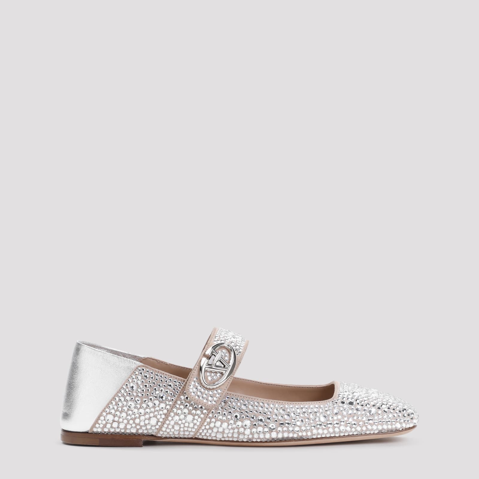 Shop Valentino Vlogo Locker Ballerinas In Mtn Crystal Silver