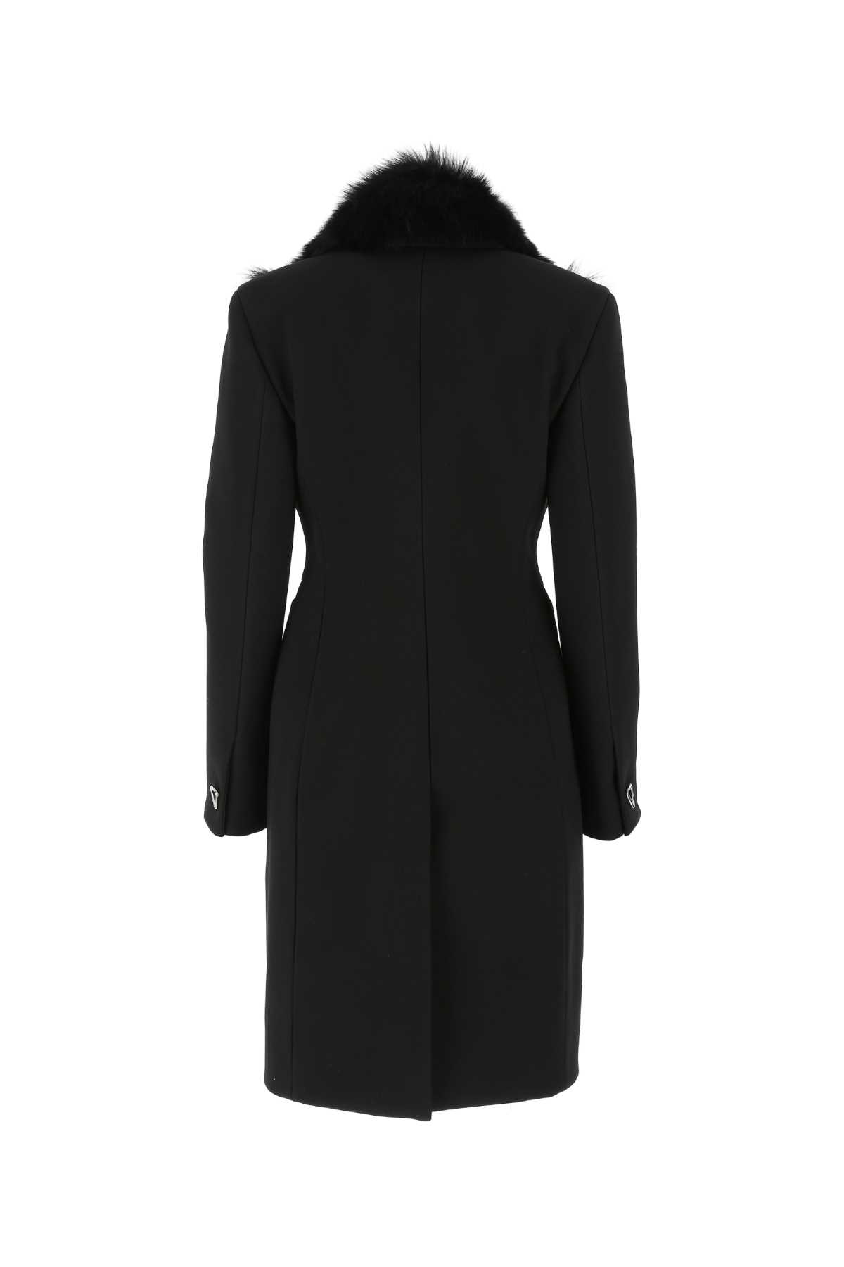 Bottega Veneta Shearling-trim Double-breasted Coat In 1000