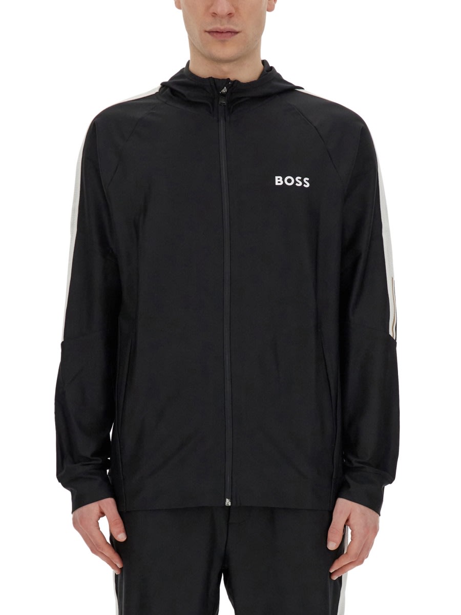 Shop Hugo Boss Zip Sweatshirt. In Black