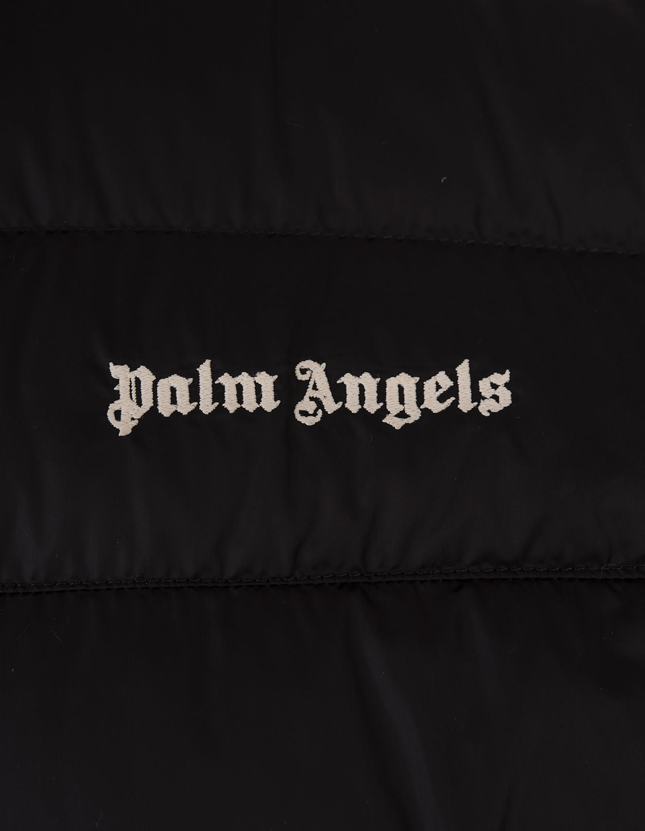 Shop Palm Angels Black Lightweight Down Jacket With Logo