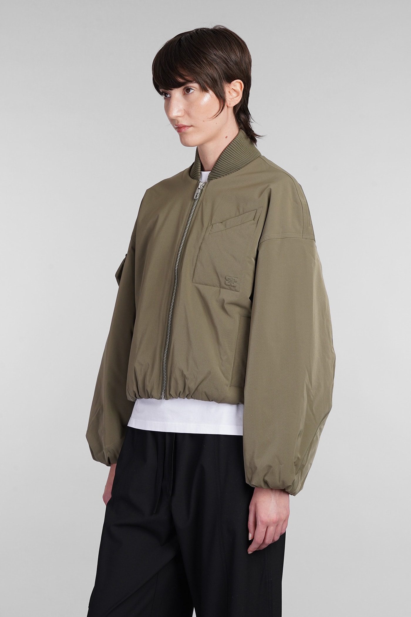 Shop Ganni Bomber In Green Polyester