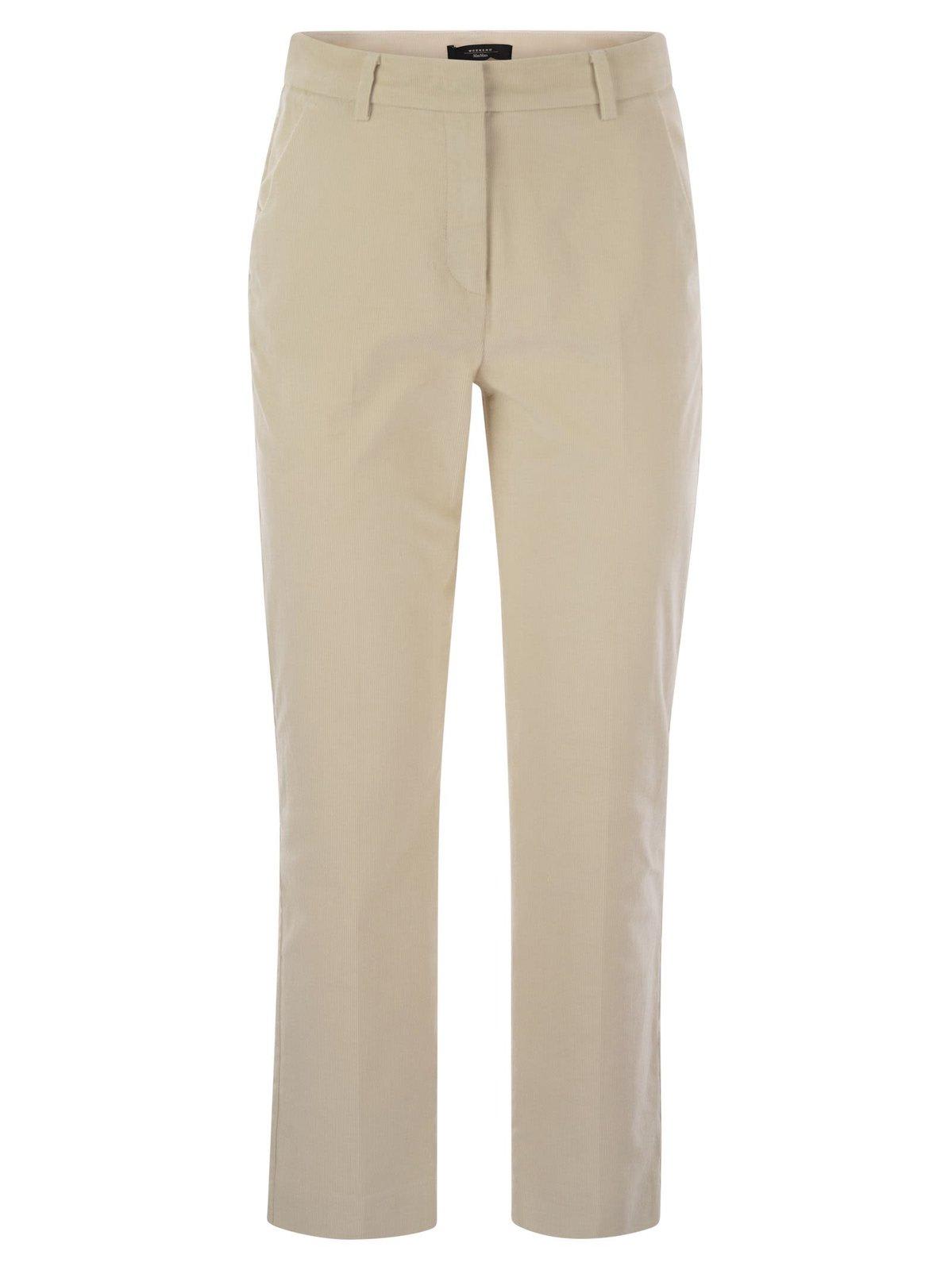 Shop Weekend Max Mara Straight Cut Ribbed Trousers In White