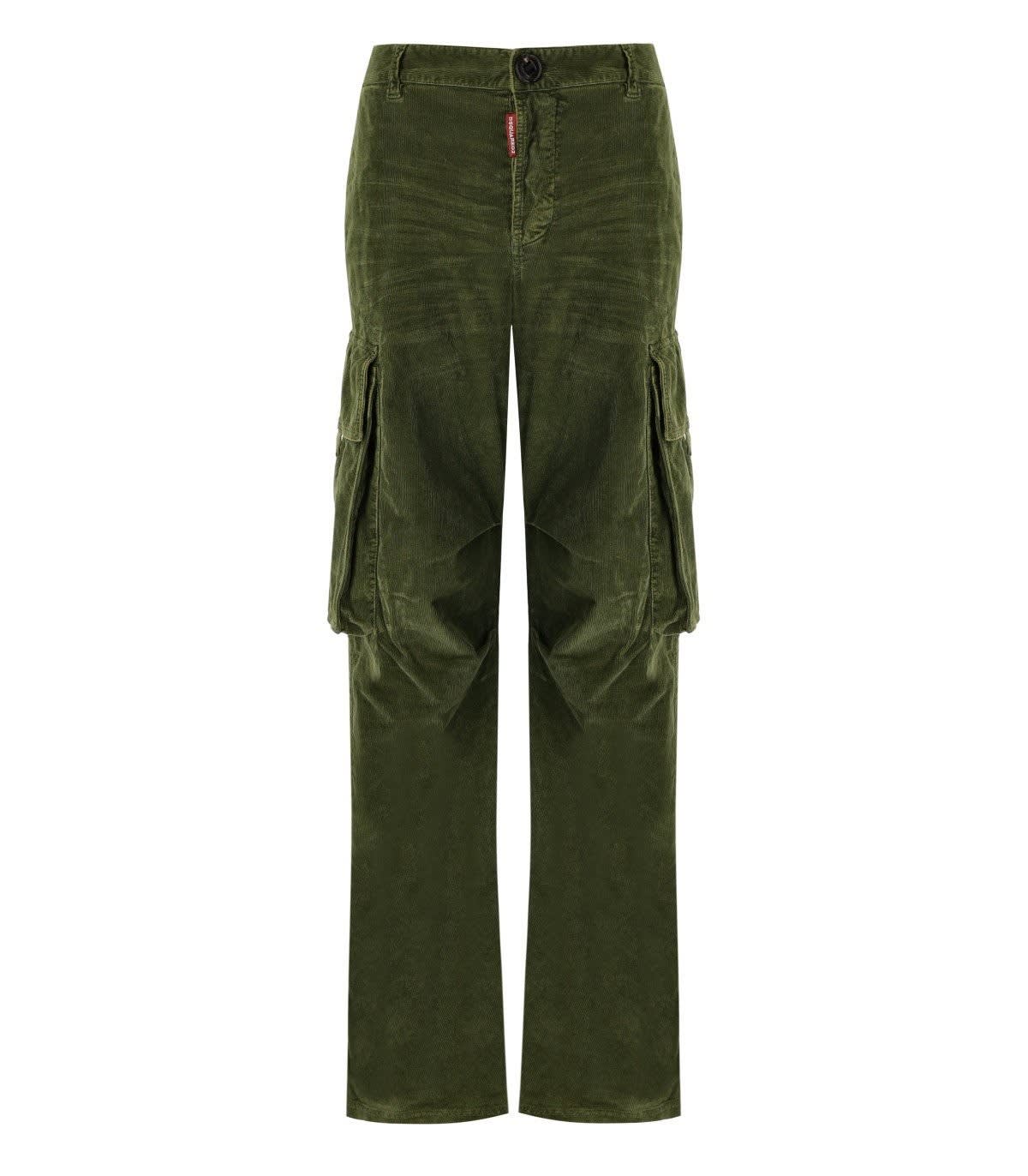 DSQUARED2 DSQUARED2 CORDUROY GREEN CARGO TROUSERS