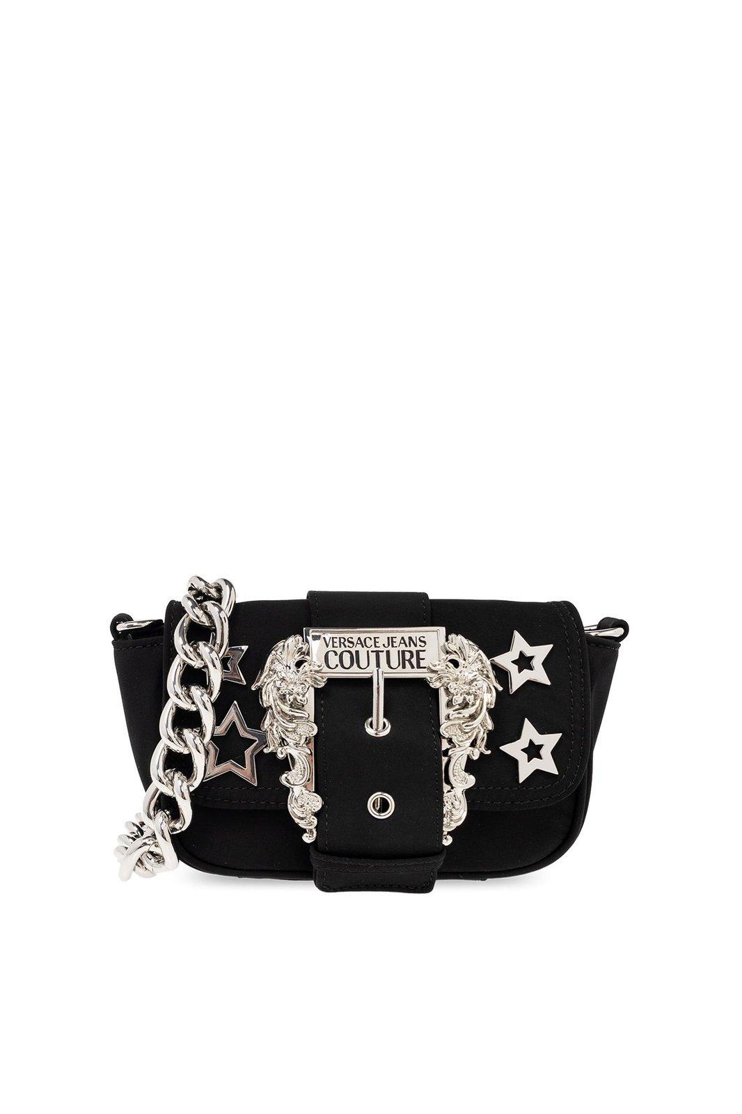 Shop Versace Jeans Couture Baroque-buckled Small Shoulder Bag In Black