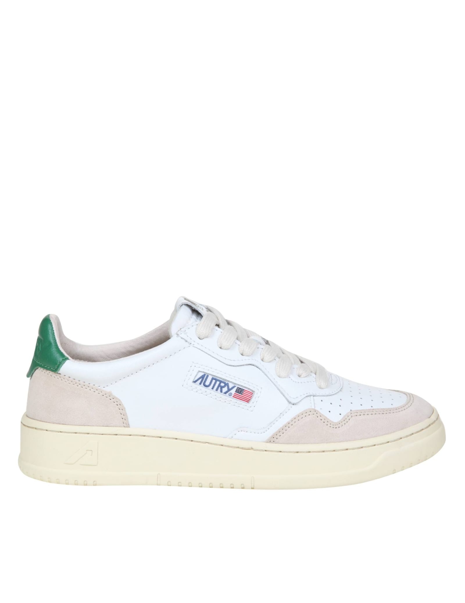 Shop Autry Sneakers In White And Green Leather And Suede In White/green