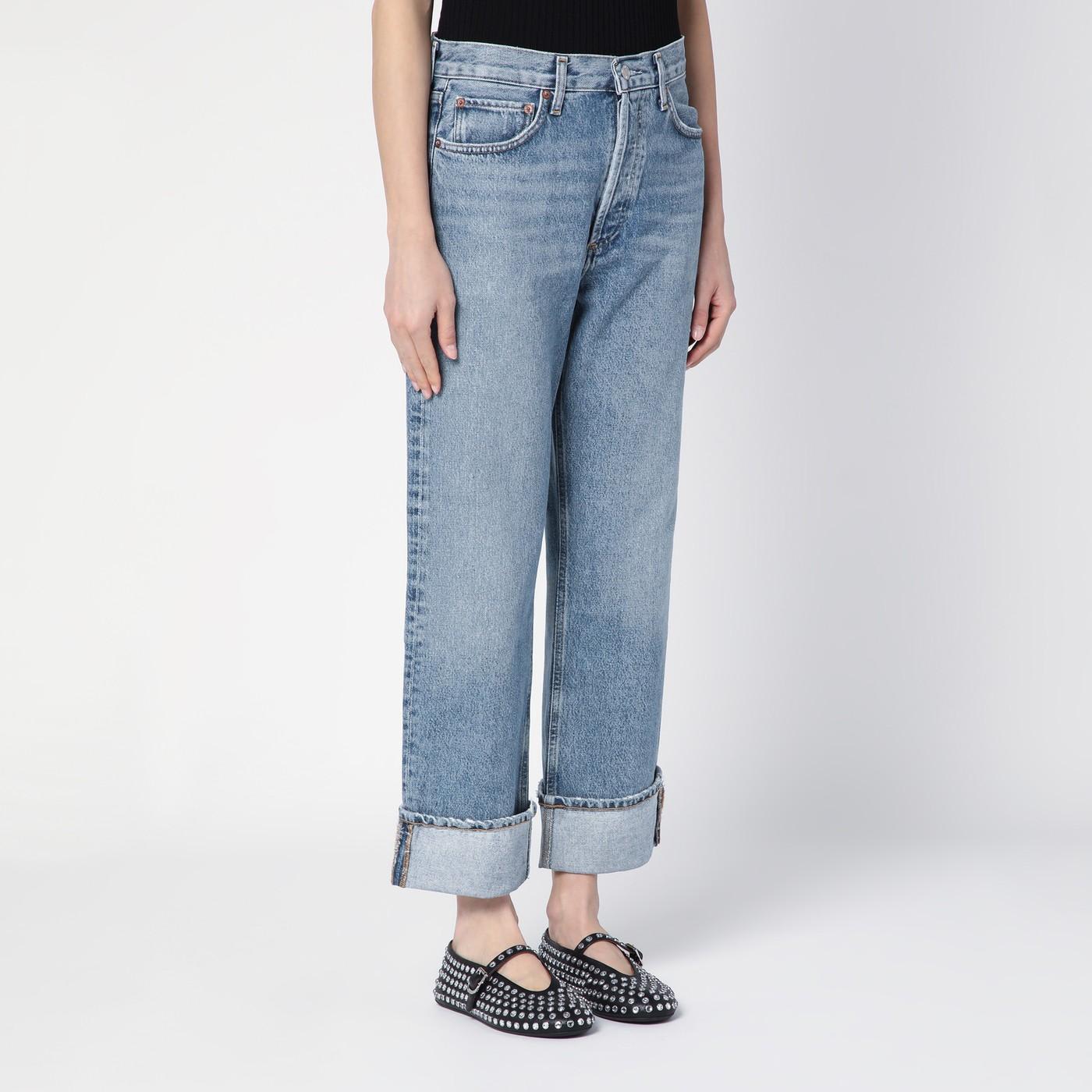 Shop Agolde Light Blue Fran Jeans In Organic Denim With Turn-ups