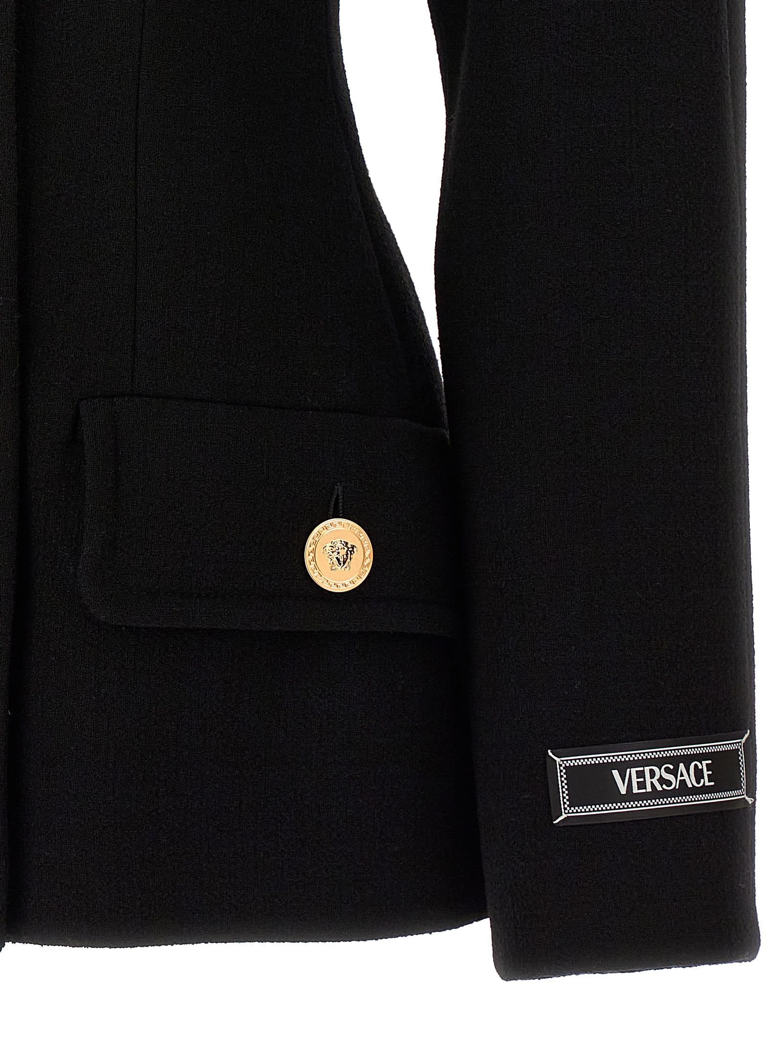 Shop Versace Crepe Double-breasted Jacket In Black