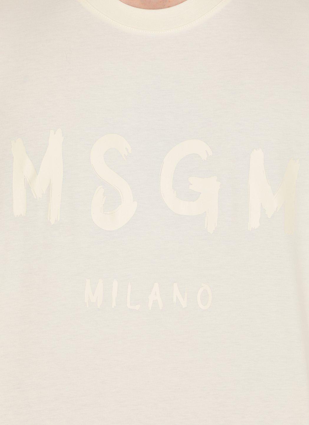 Shop Msgm Logo Printed Crewneck T-shirt In Cream