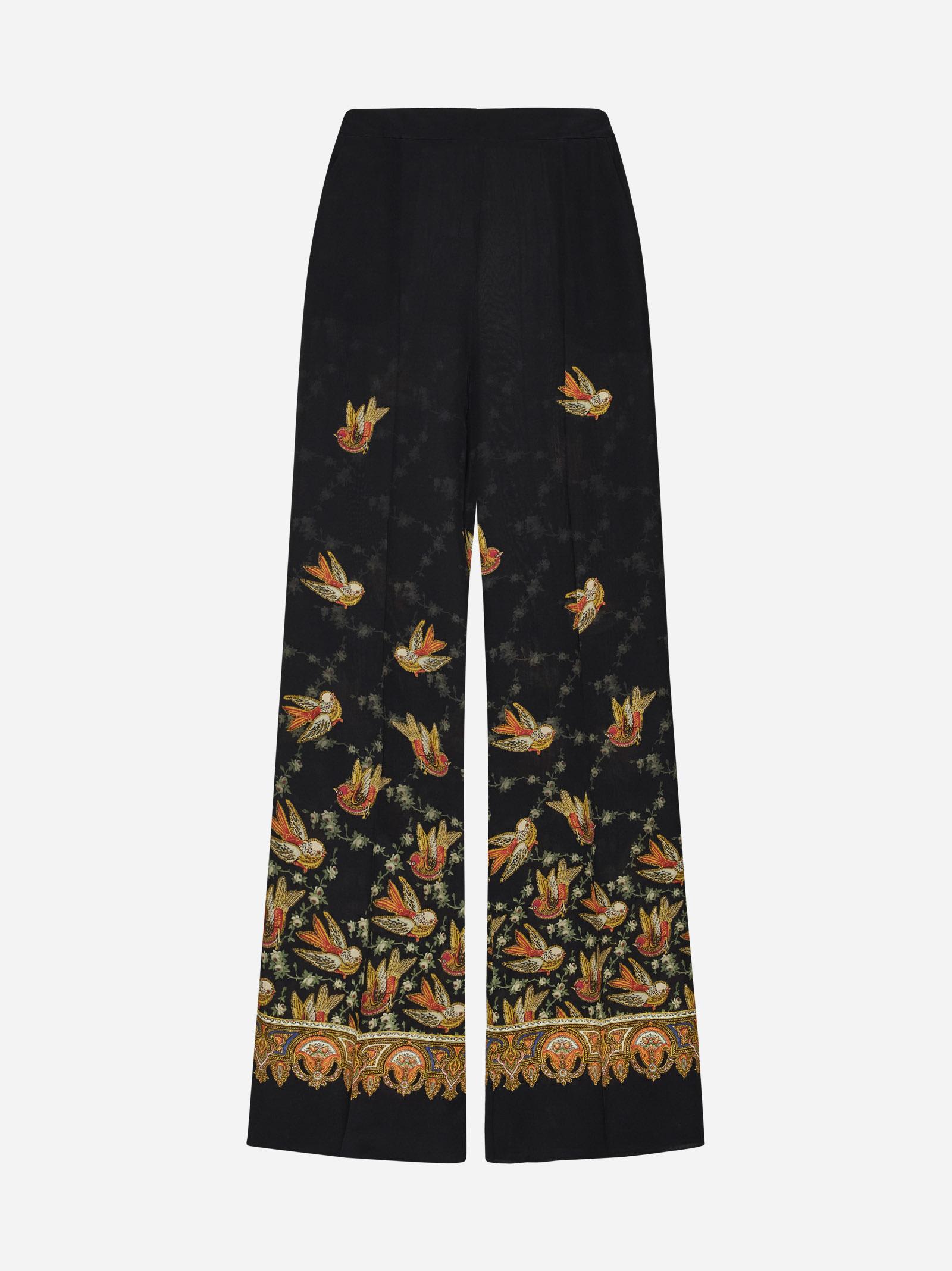 Shop Etro Lucy Ethnic Print Silk Trousers In Black