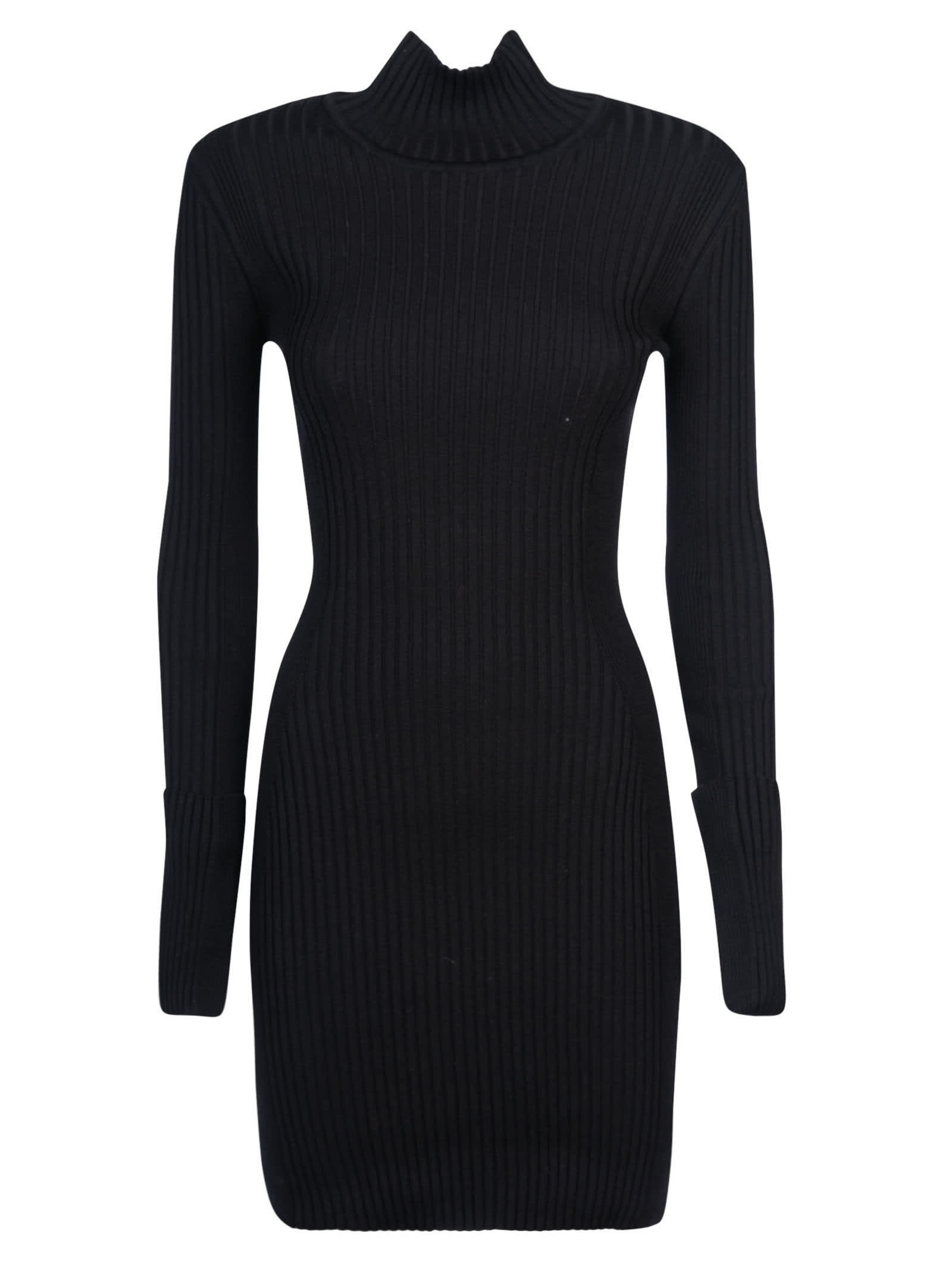 Rabanne Turtleneck Longsleeved Knit Dress In Black