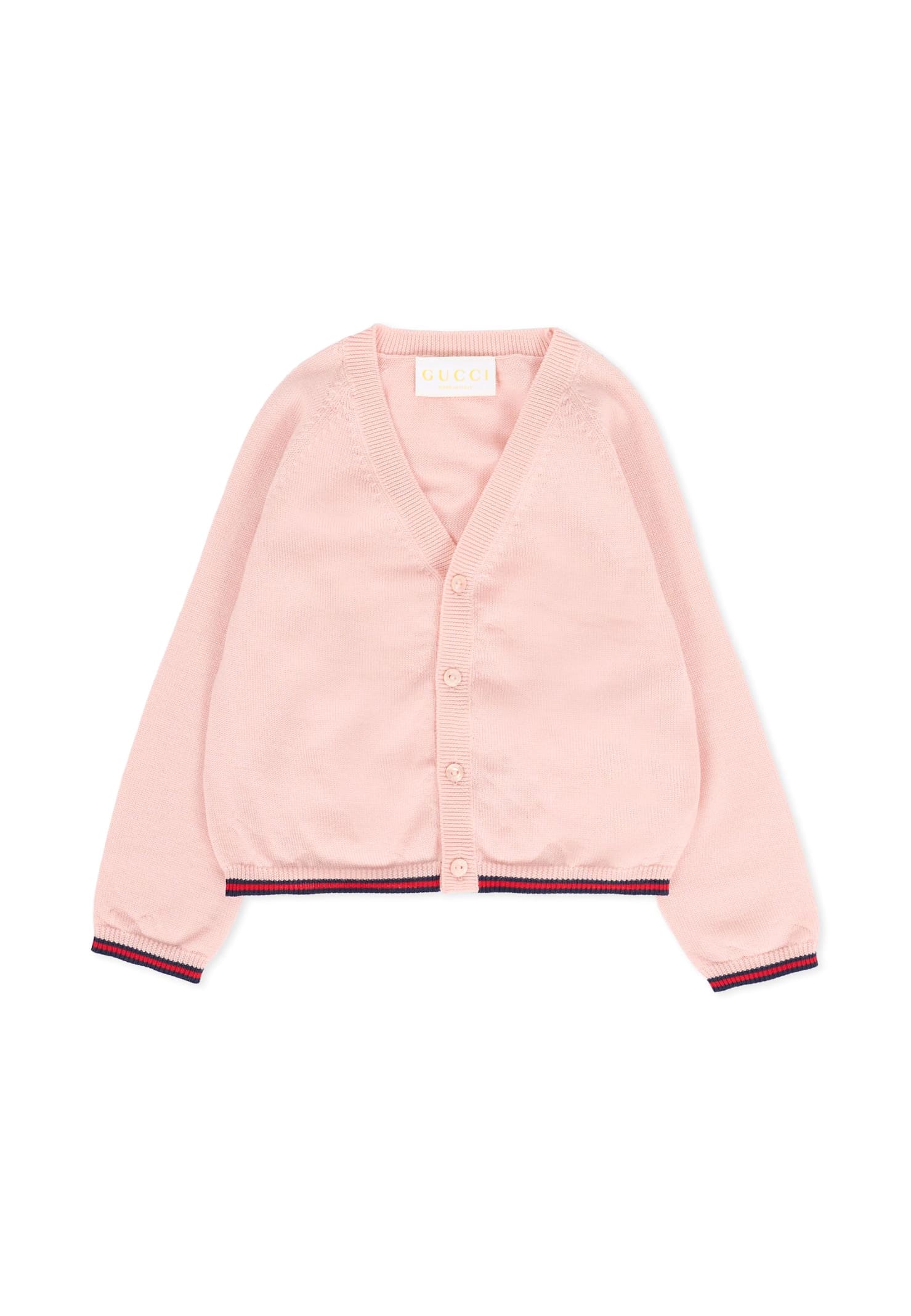 Gucci Pink Cardigan For Baby Girl With Web Detail In Pink