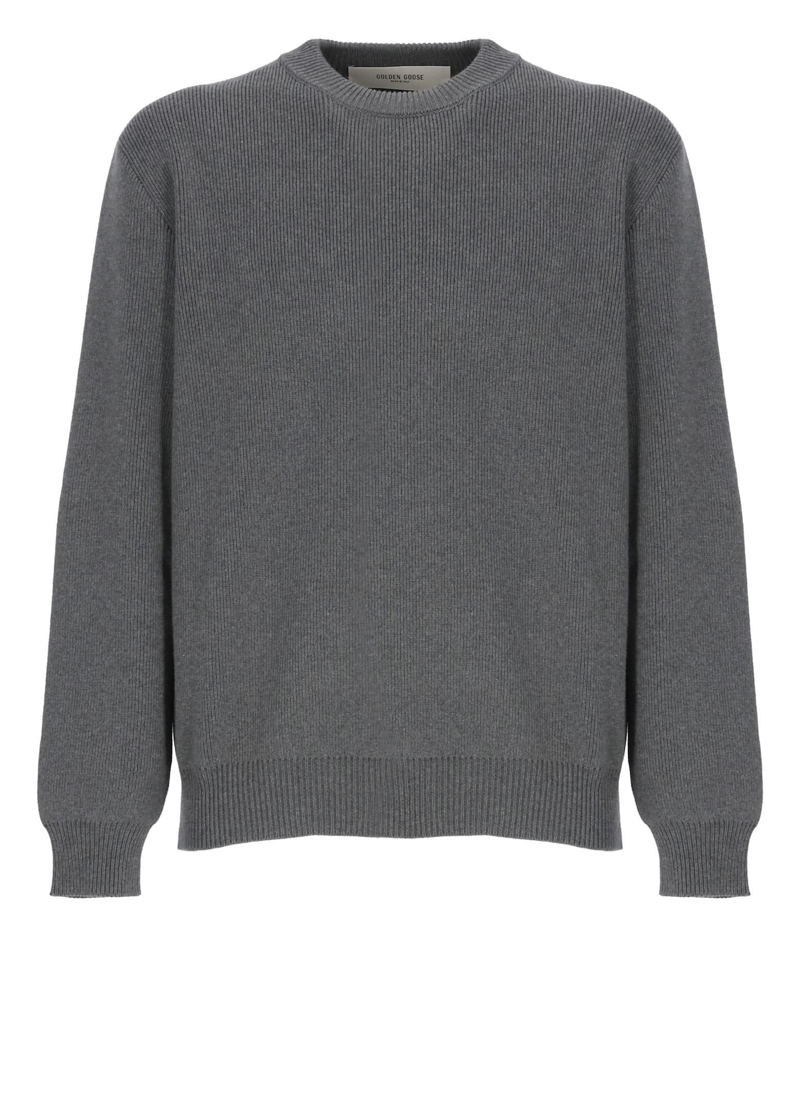 Golden Goose Grey Crewneck Sweater With Maxi Logo Lettering On The Rear In Gray