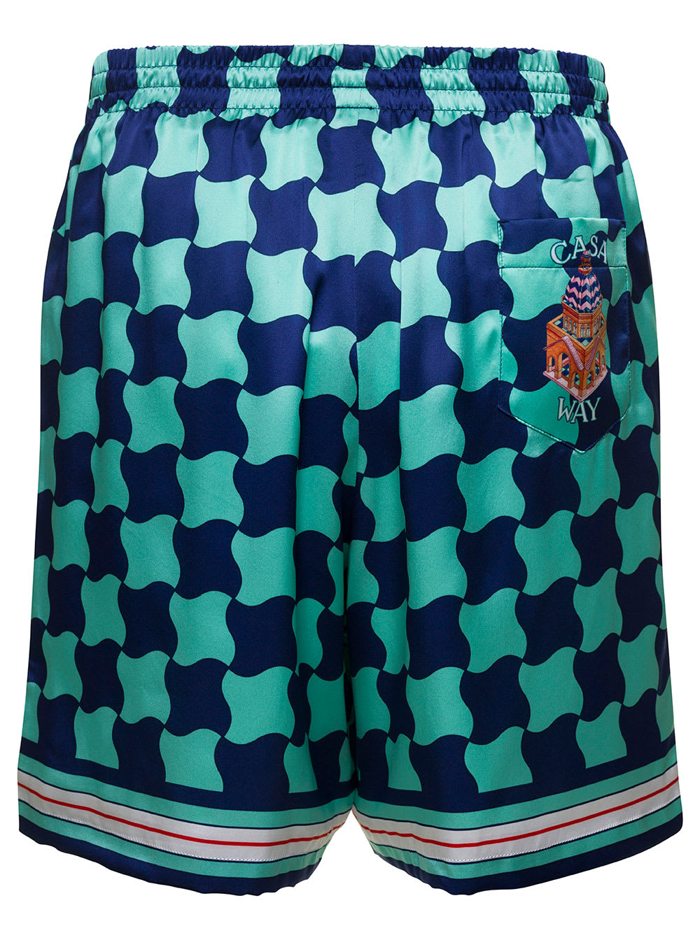 Shop Casablanca Blue Shorts With Drawstring And Graphic Print In Silk Man