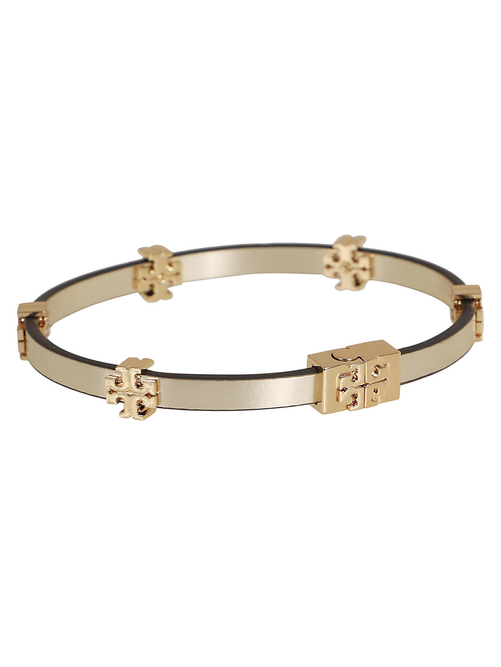 Tory Burch Eleanor Leather Bracelet In Tory Gold Gold