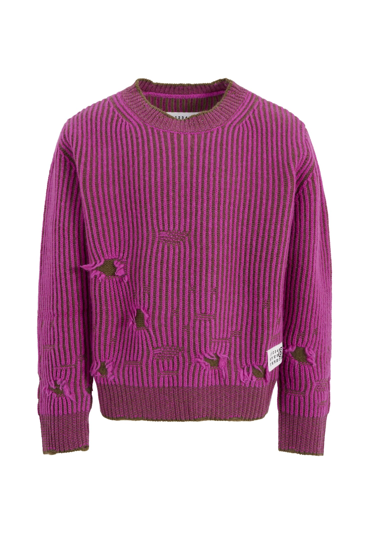Mm6 Maison Margiela Purple Sweater For Girl With Logo In Purple
