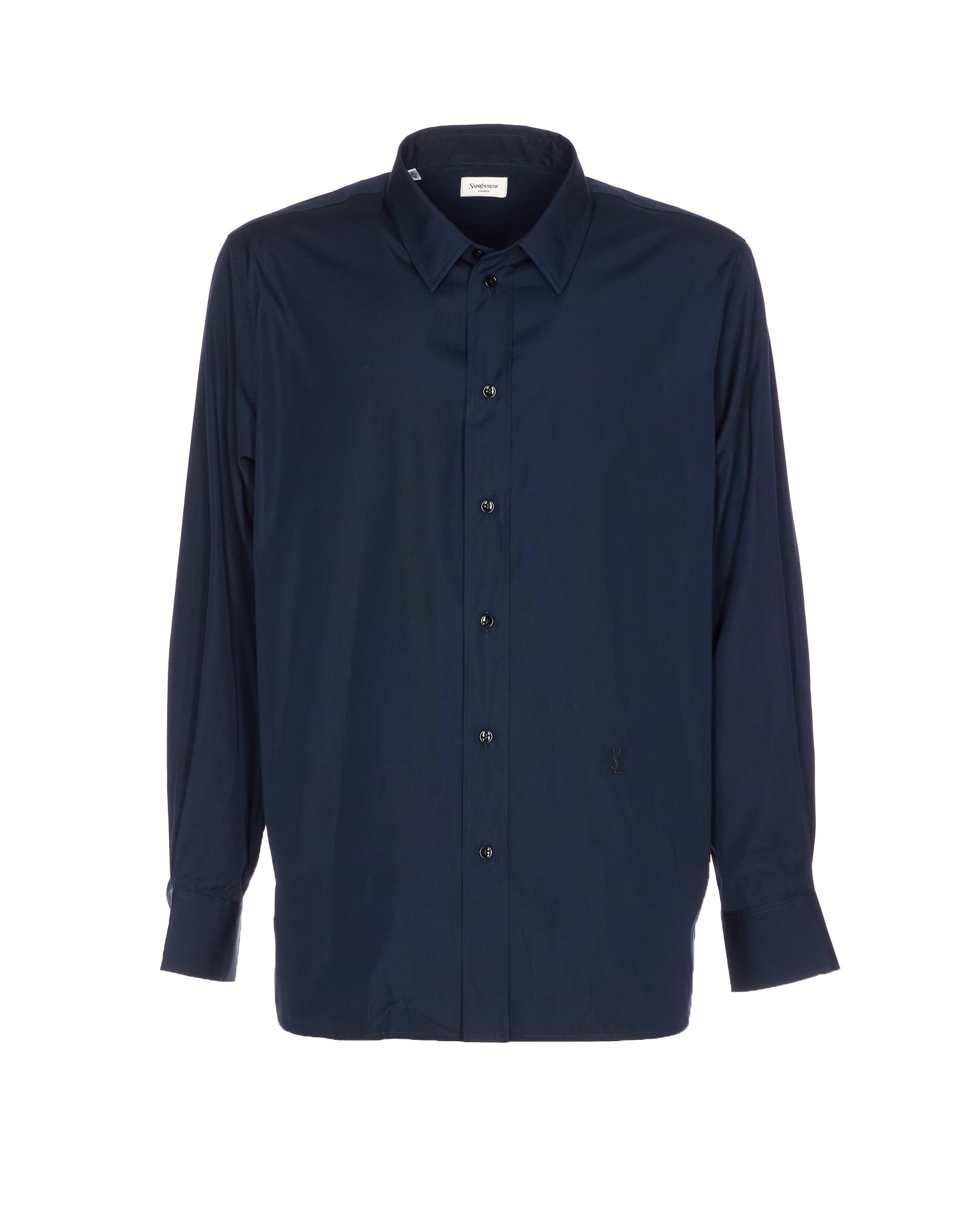 Saint Laurent Long Sleeve Cotton Shirt Featuring Collar In Blue