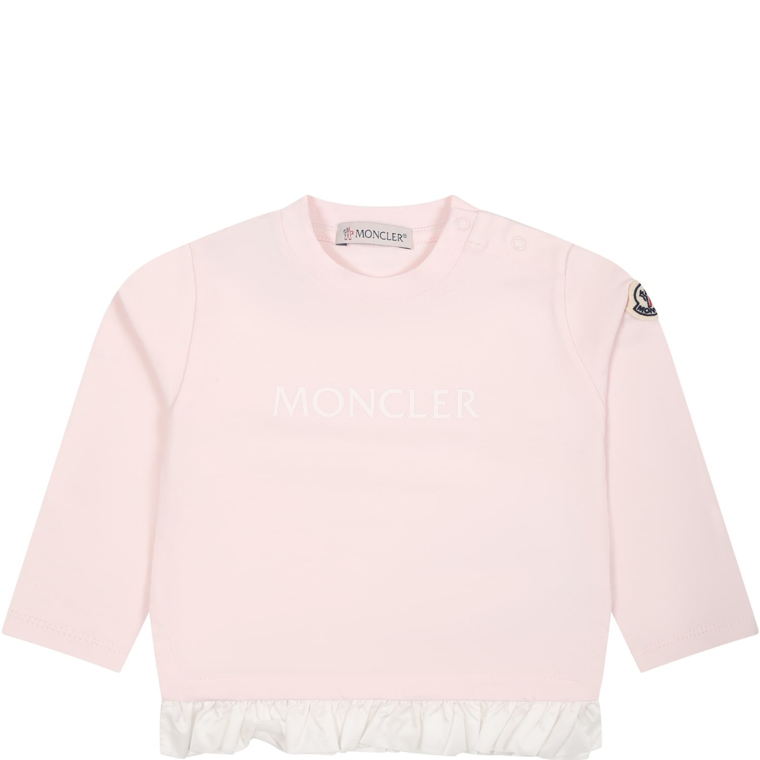 Moncler Pink T-shirt For Baby Girl With Ruffles And Logo