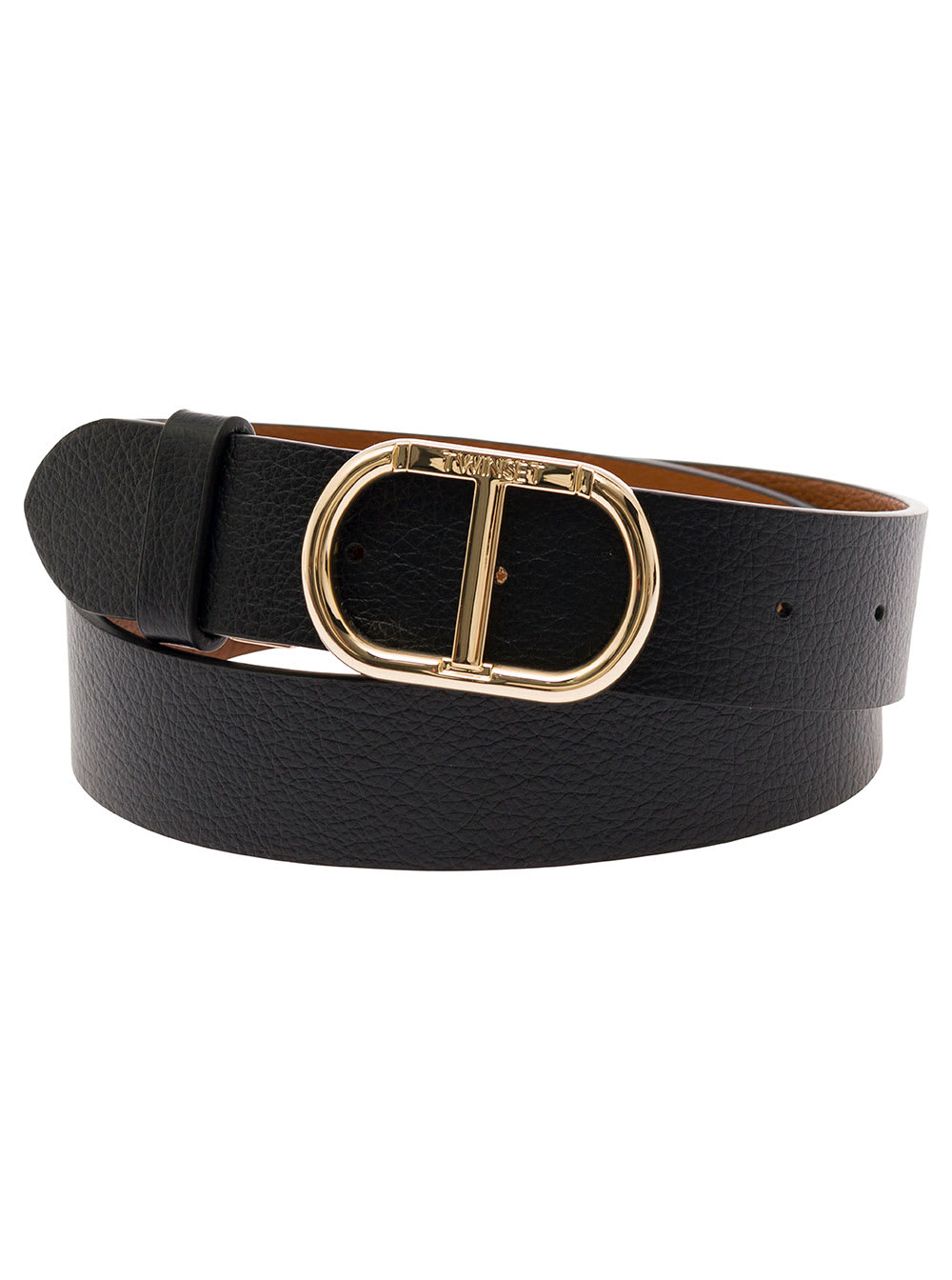 Shop Twinset Black And Brown Reversible Belt With Oval T Buckle In Vegan Leather Woman  In Luggage