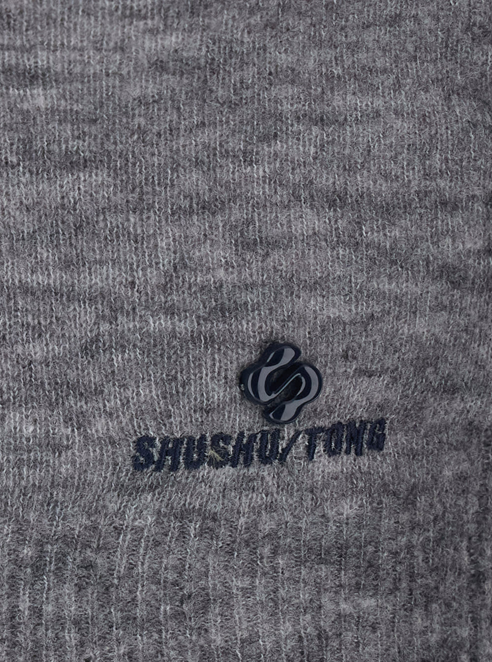 Shushu-tong Grey Cardigan With Wide Round Neck And Logo Embroidery On The Front In Wool Blend Woman In Gray