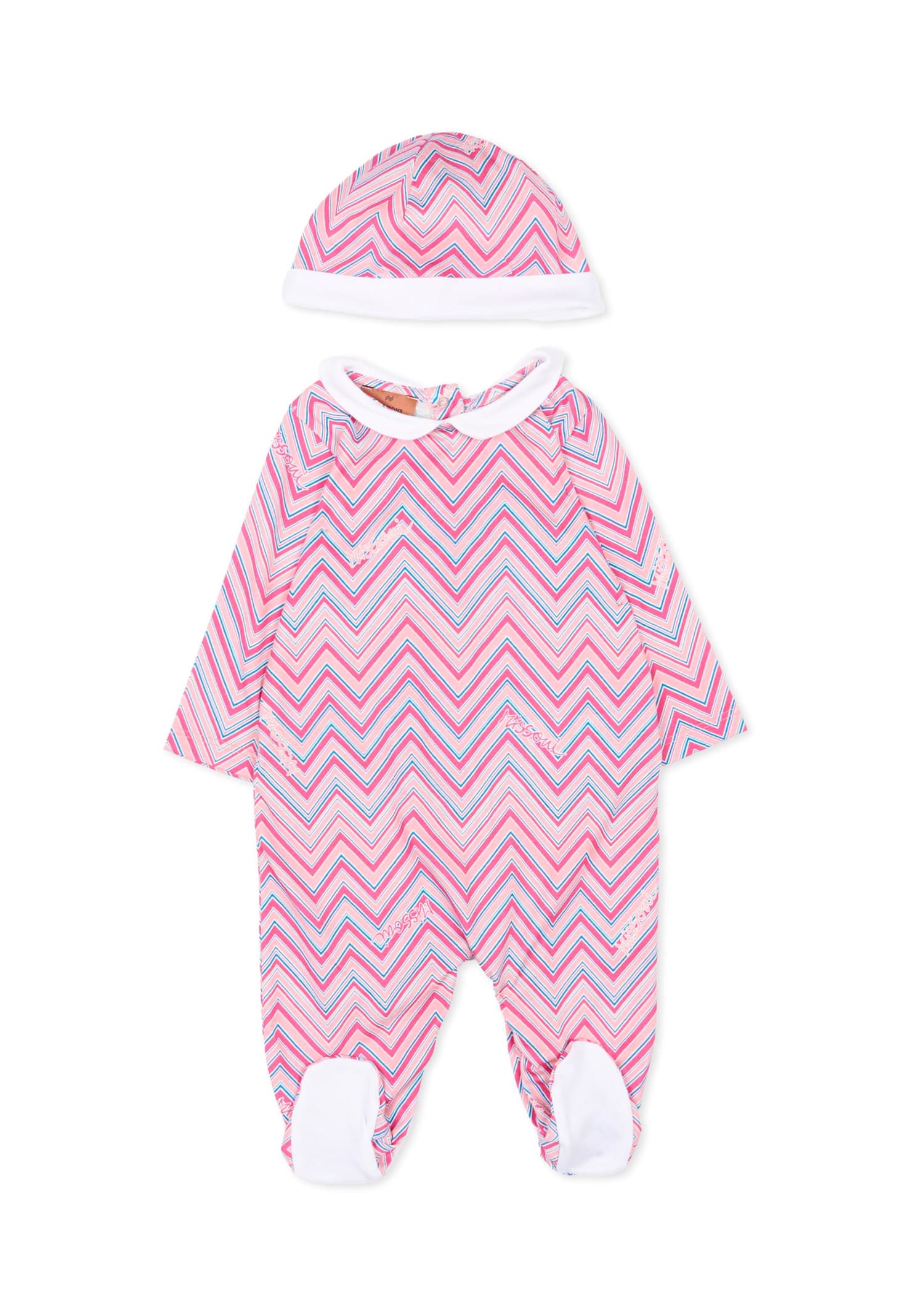 Missoni Pink Suit For Baby Girl With Chevron Pattern In Pink