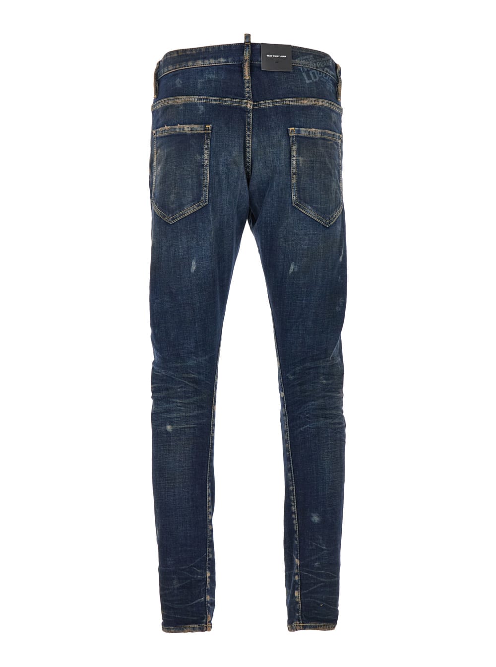 Shop Dsquared2 Sexy Twist Blue Jeans With Used Effect And Rips In Stretch Cotton Denim Man