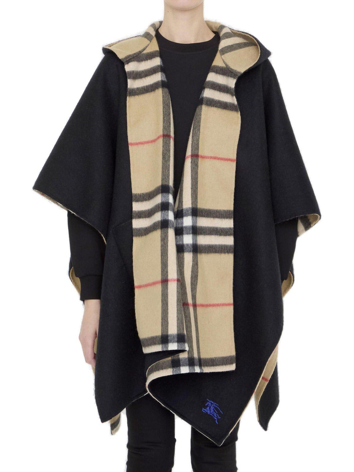 Hooded Vintage Check-pattern Cape