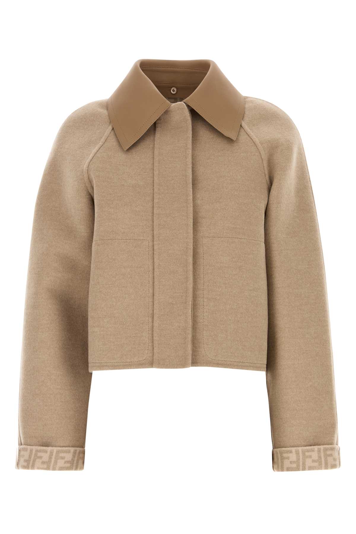 Shop Fendi Cappuccino Wool Blend Reversible Jacket In Beige