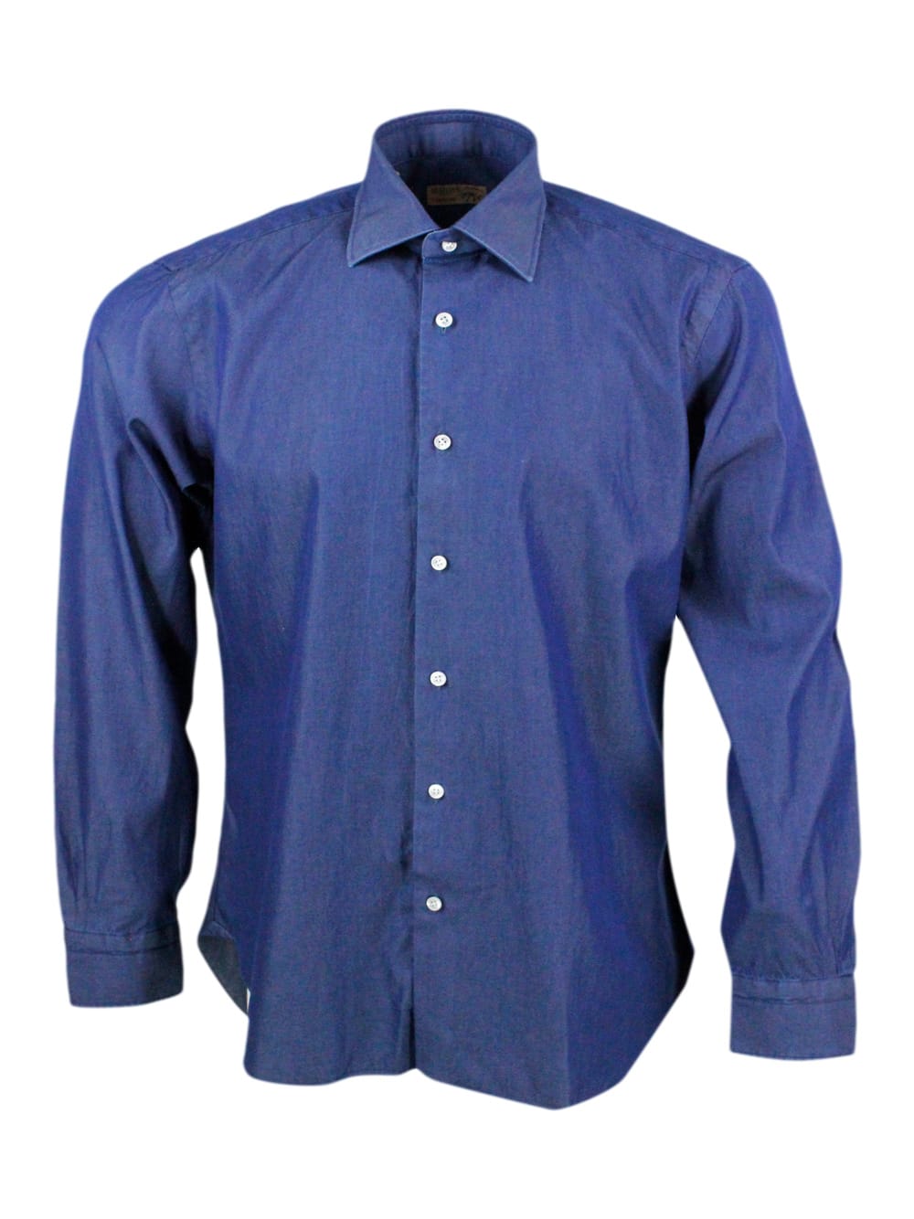 Dandylife Shirt In Light Denim With Hand-stitched Italian Collar And Mother-of-pearl Buttons