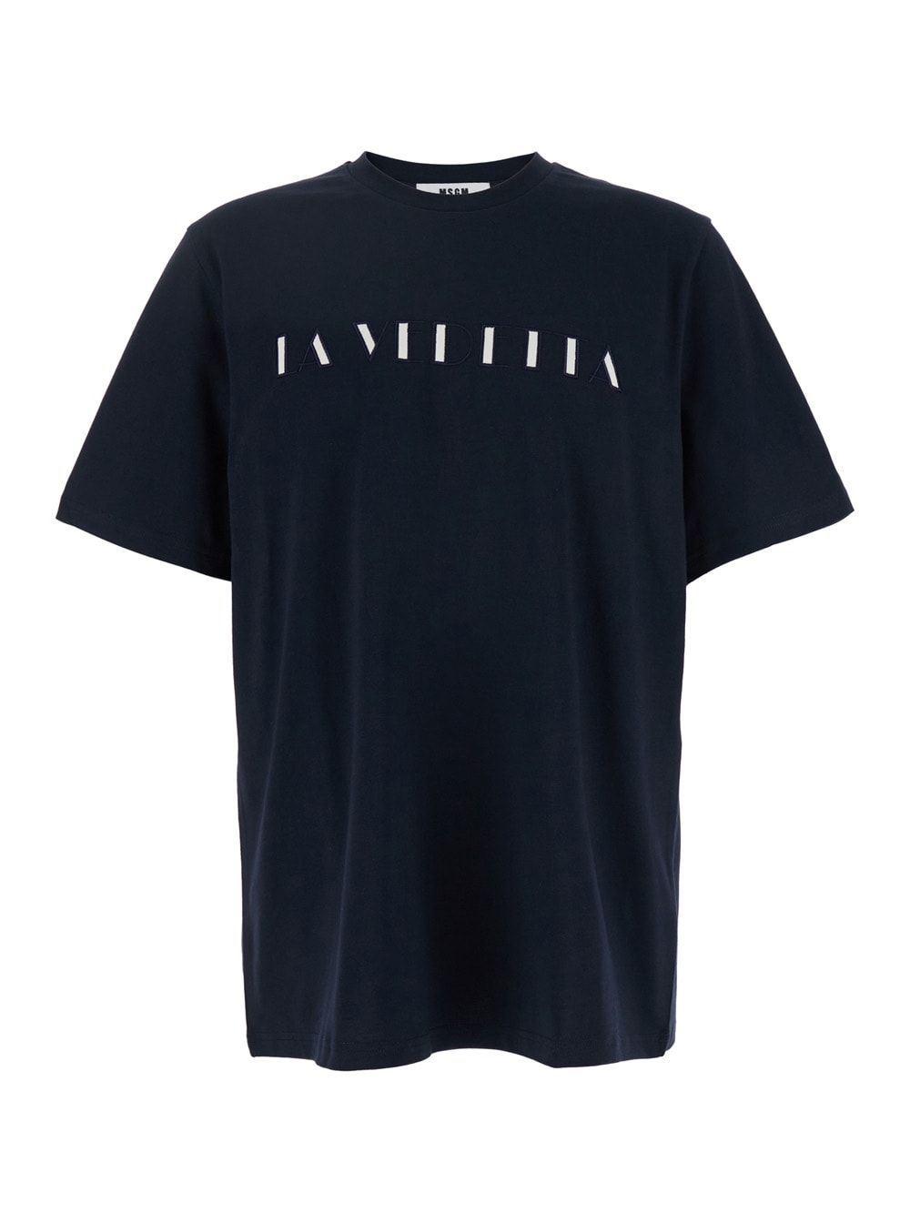Msgm Blue Crewneck T-shirt With Print On The Front In Cotton Man In Blu