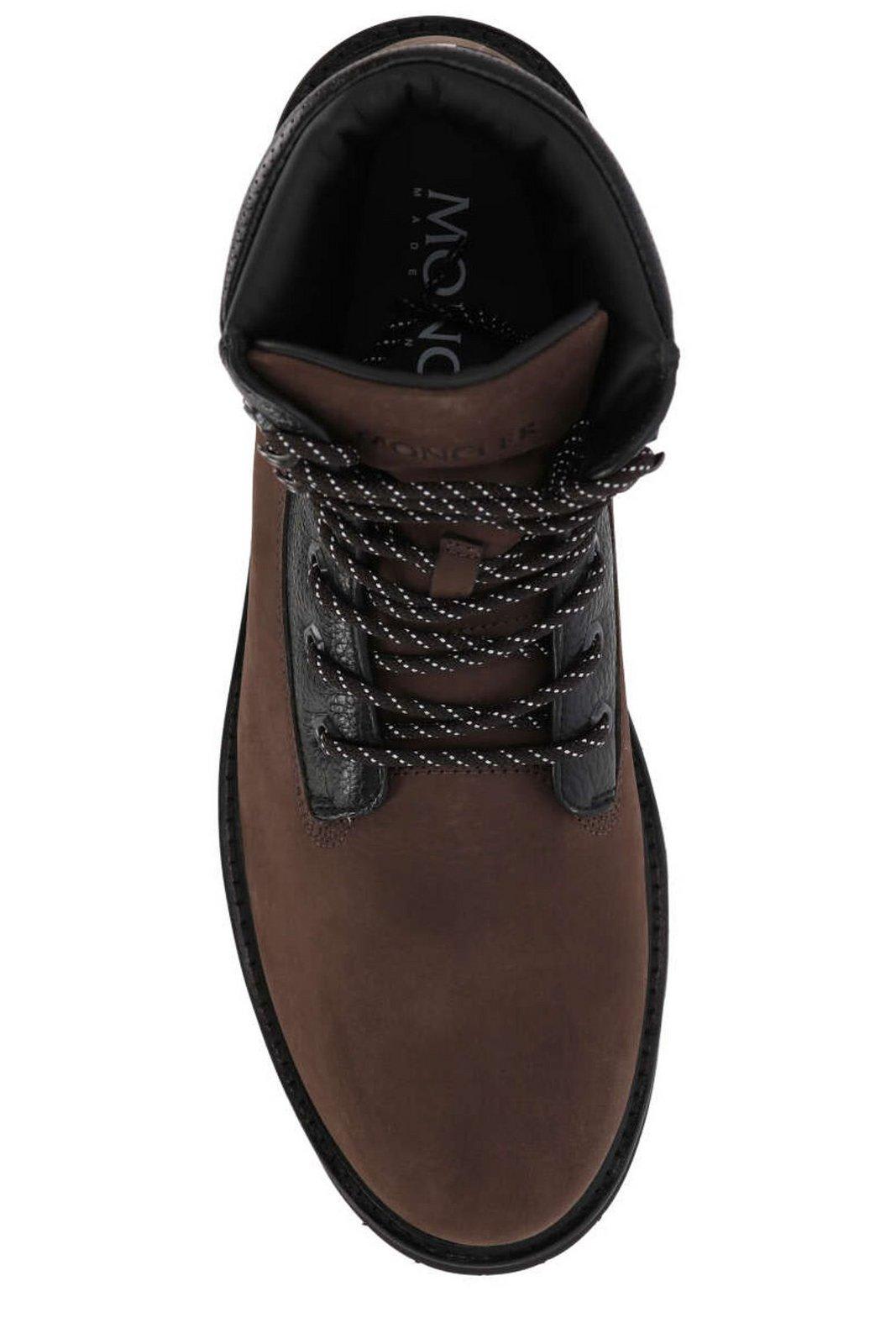 Shop Moncler Contrasted Lace-up Boots In Brown
