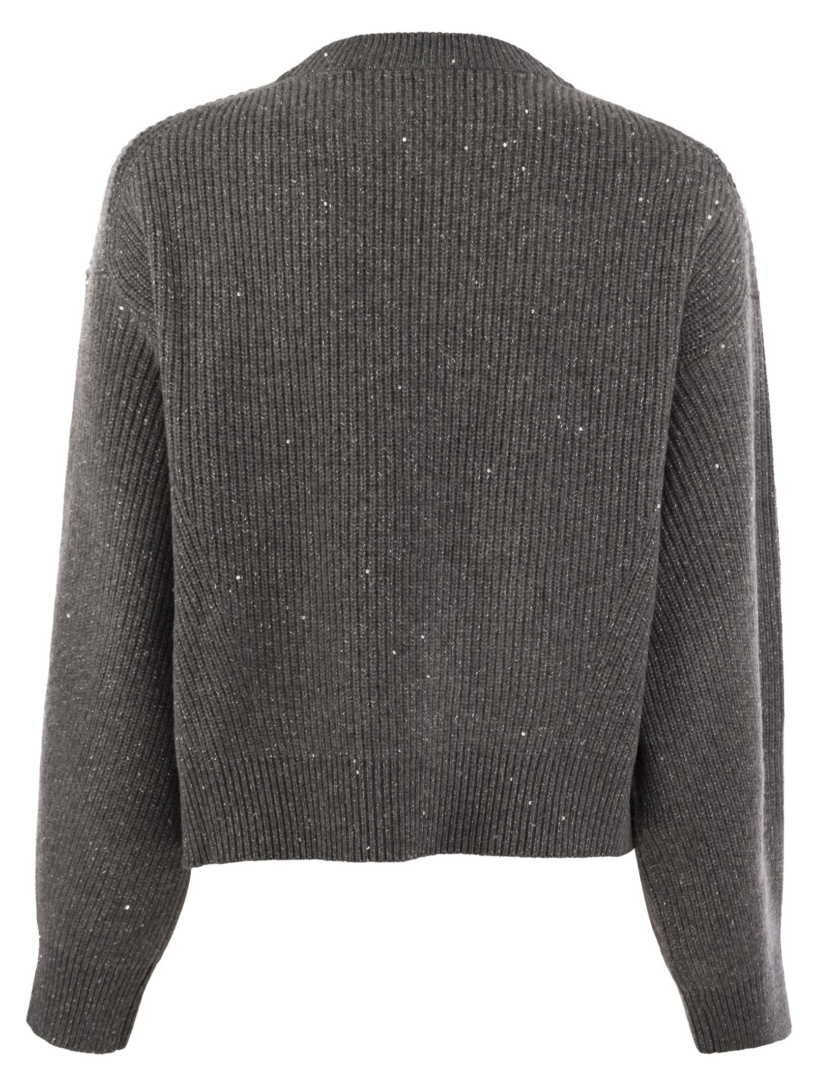 Shop Brunello Cucinelli Dazzling Ribbed Sweater In Cashmere And Wool In Anthracite