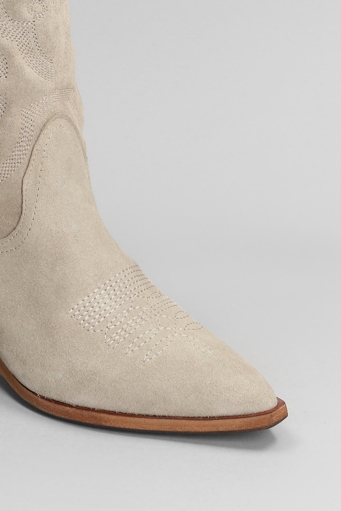 Shop Julie Dee Texan Boots In Taupe Suede