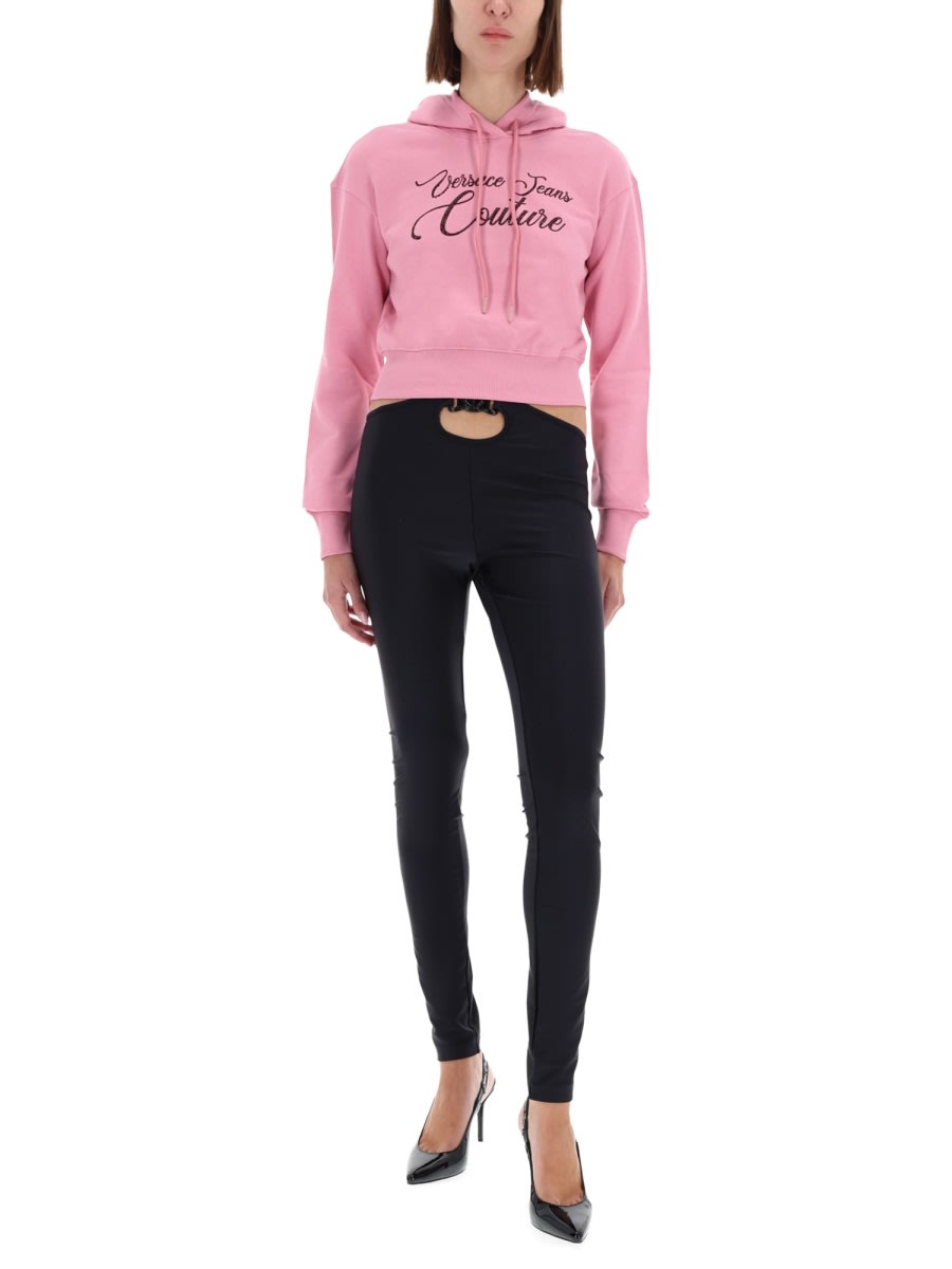Versace Jeans Couture Cropped Sweatshirt With Logo In Pink