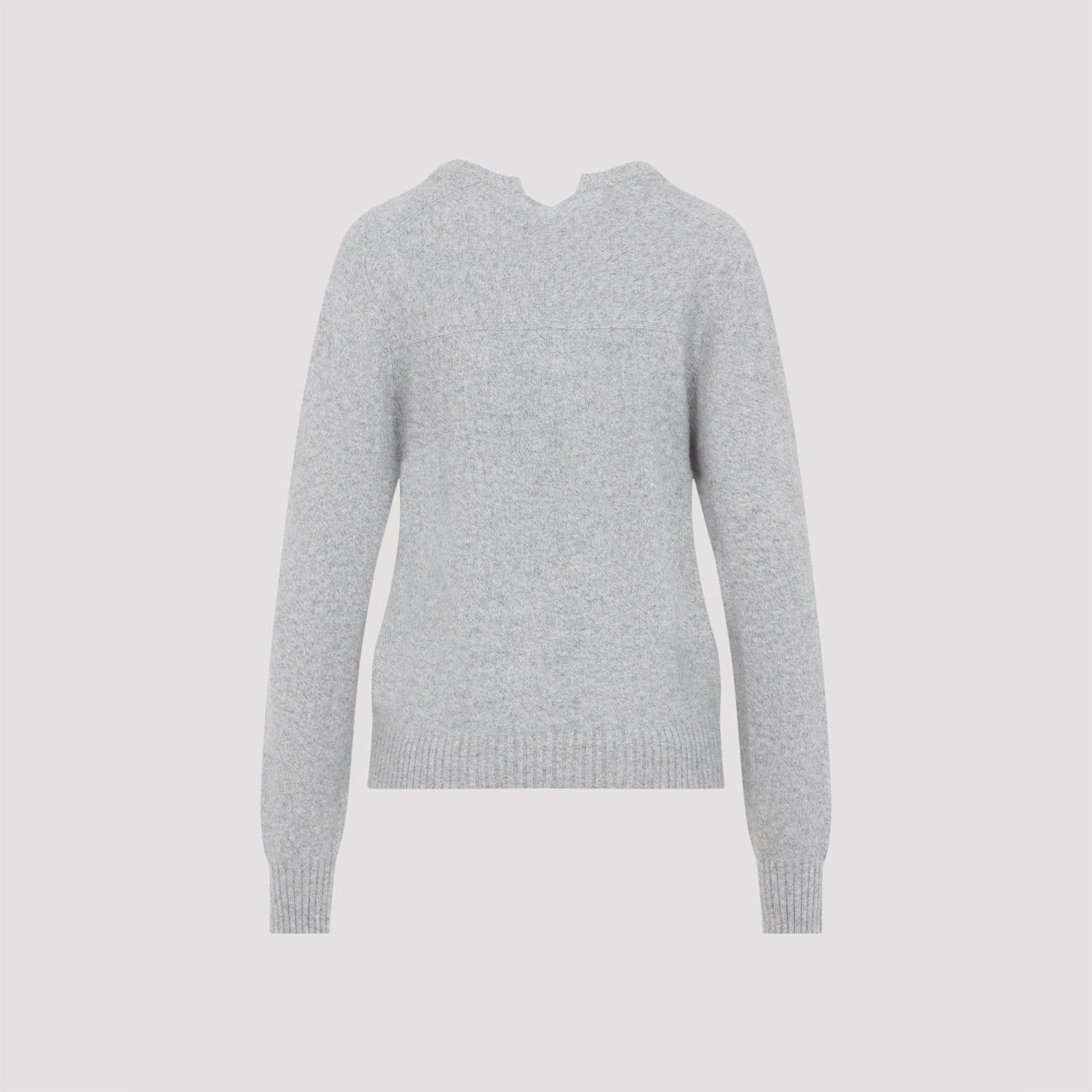 Carven V-neck Cashmere Knit Sweater With Ribbed Hem In Gray
