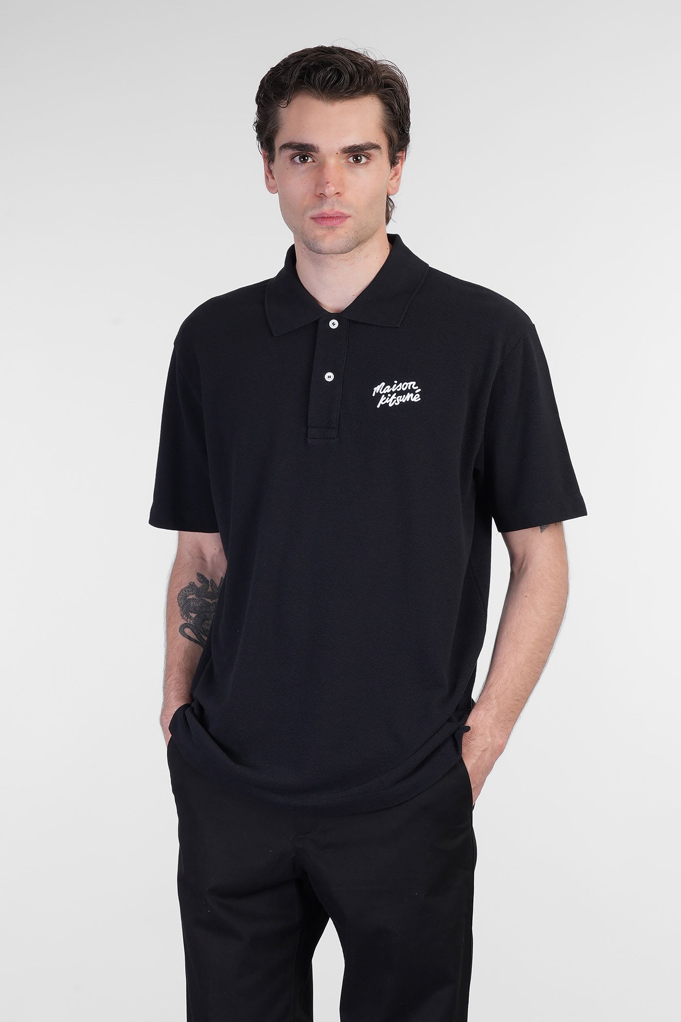 Maison Kitsuné Polo In Black Cotton