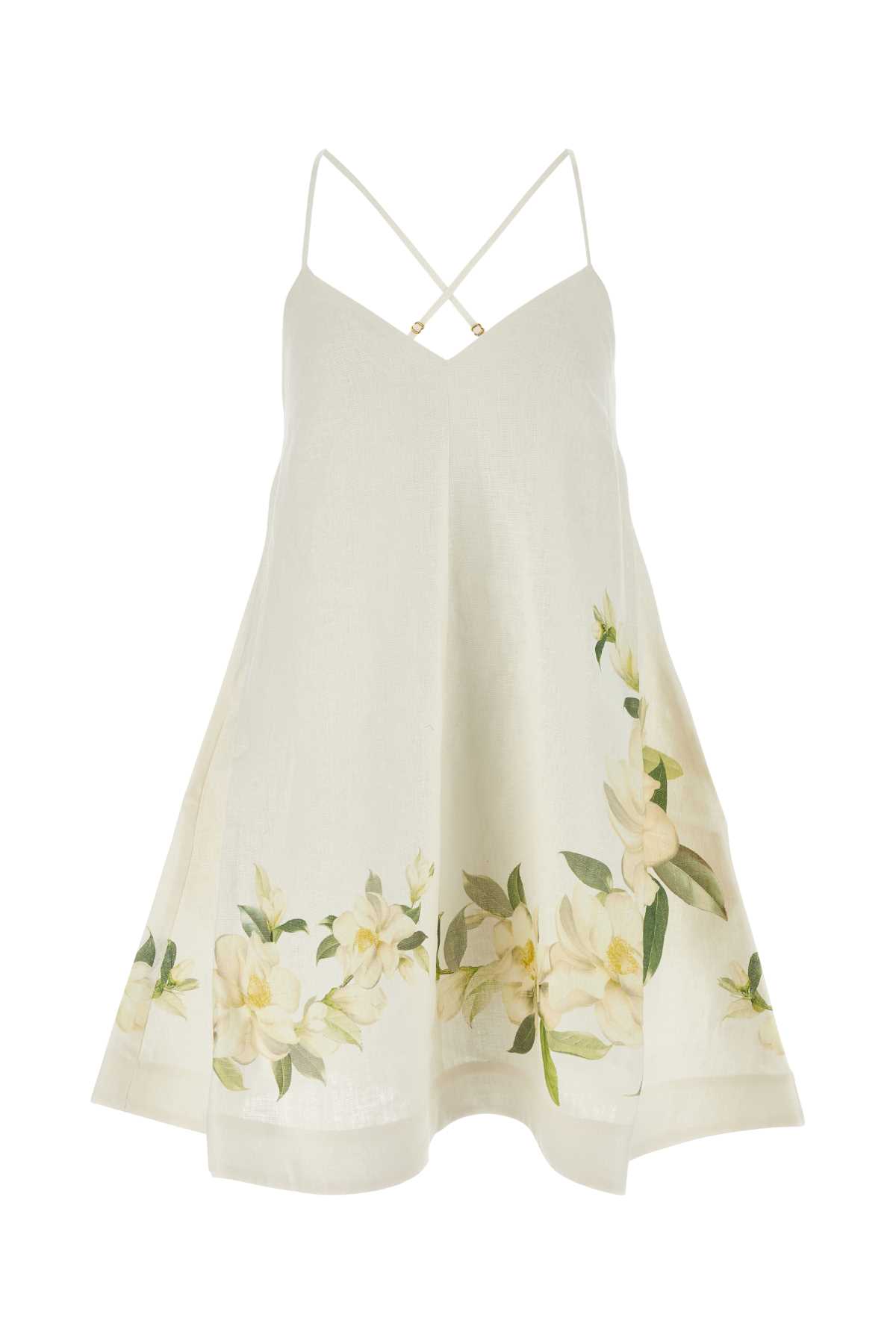 Shop Zimmermann Ivory Linen Harmony Dress In Ivorymagnolia