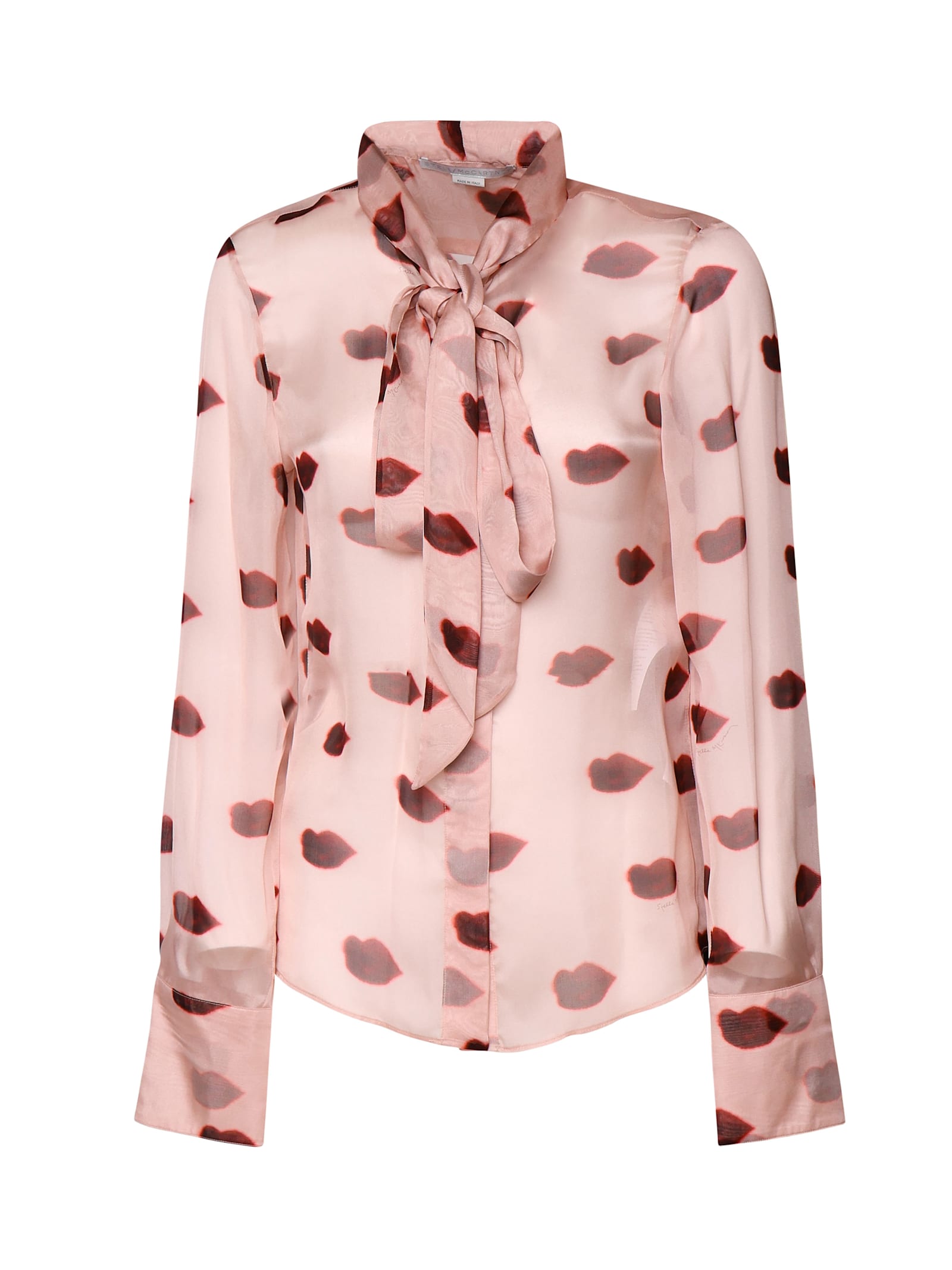 Shop Stella Mccartney Bow Lips Shirt In Silk In Dusty Pink