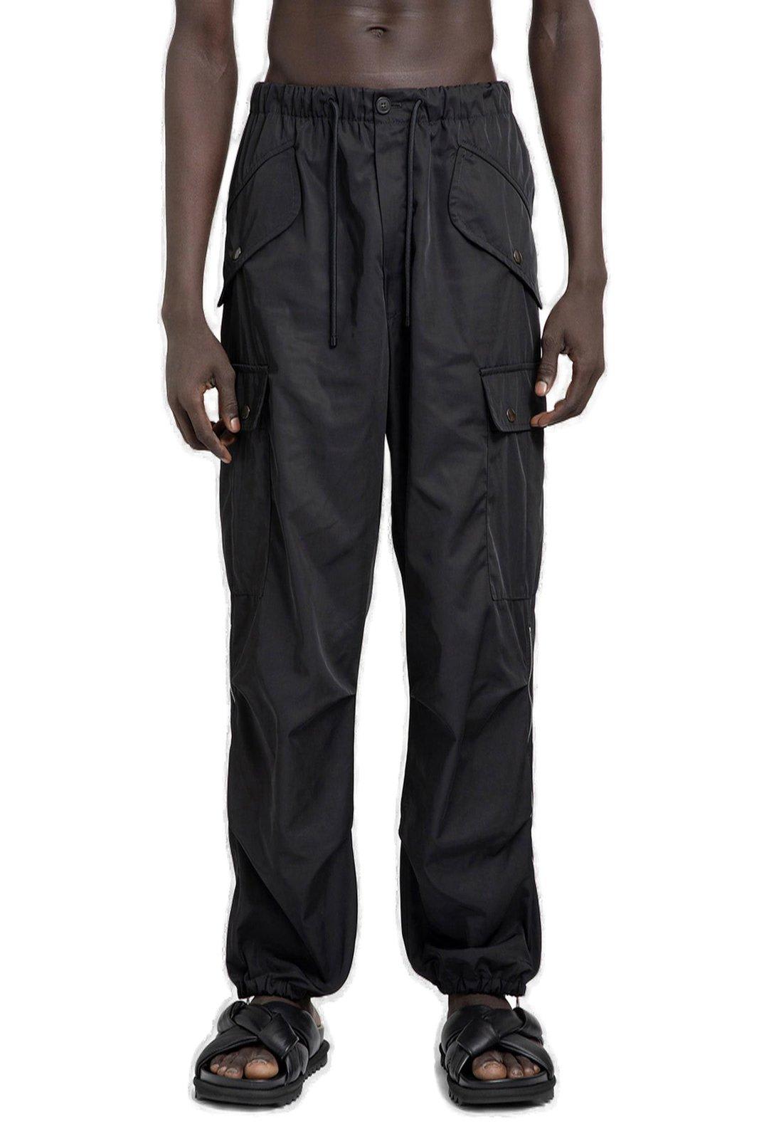 Shop Dries Van Noten Water Repellent Drawstring Cargo Trousers In Black