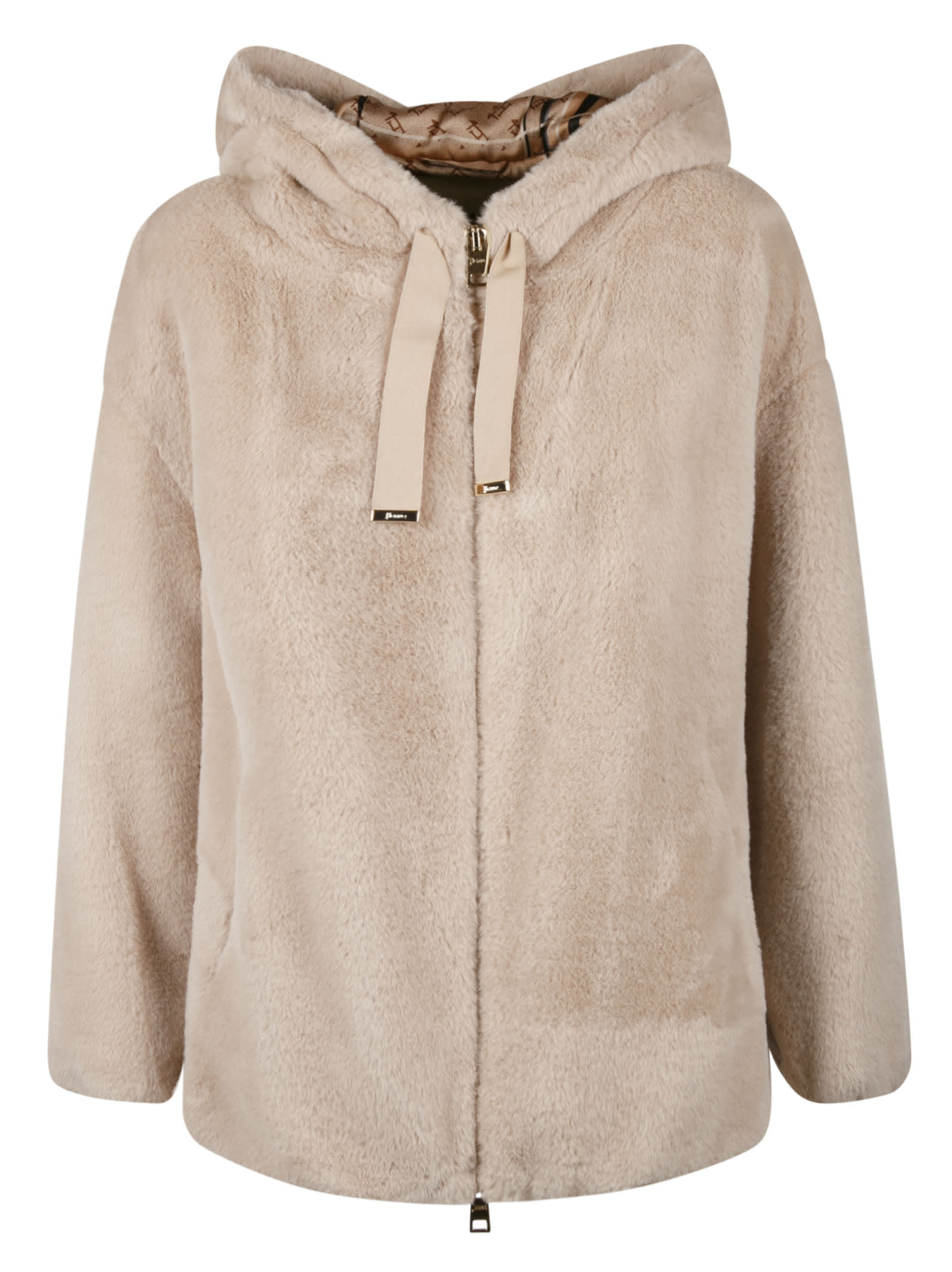Herno Fur Applique Hooded Zip Jacket