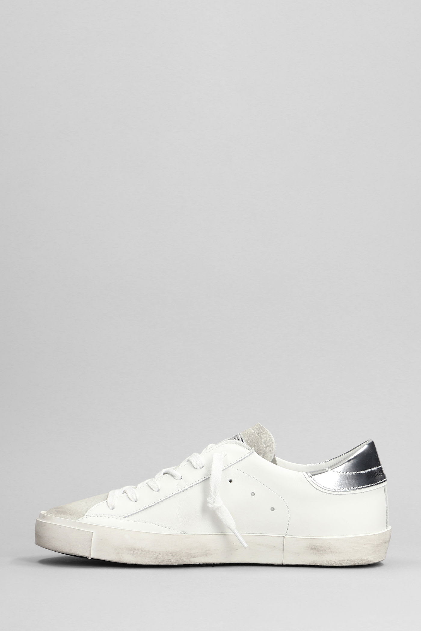 Philippe Model Prsx Low Sneakers In White Suede And Leather In White