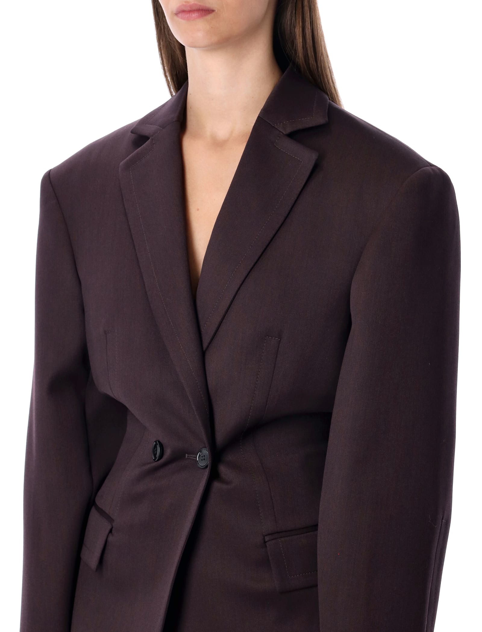 Magda Butrym Burgundy Belted Double-breasted Blazer In Purple