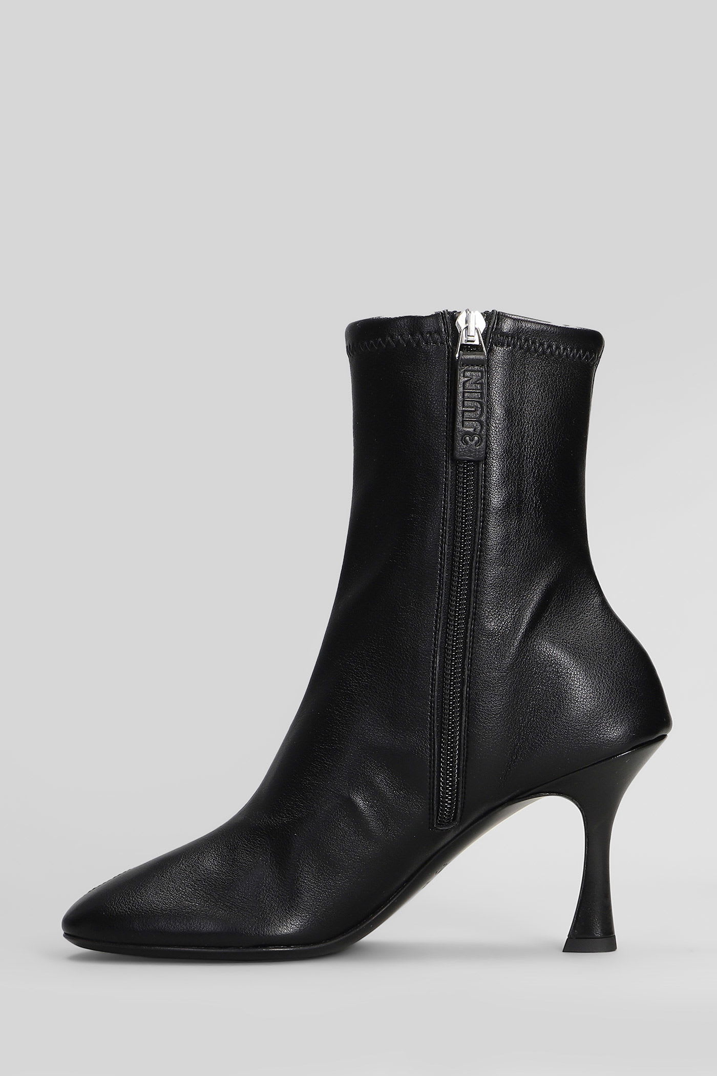 3juin Alessia 080 High Heels Ankle Boots In Black Leather In Black
