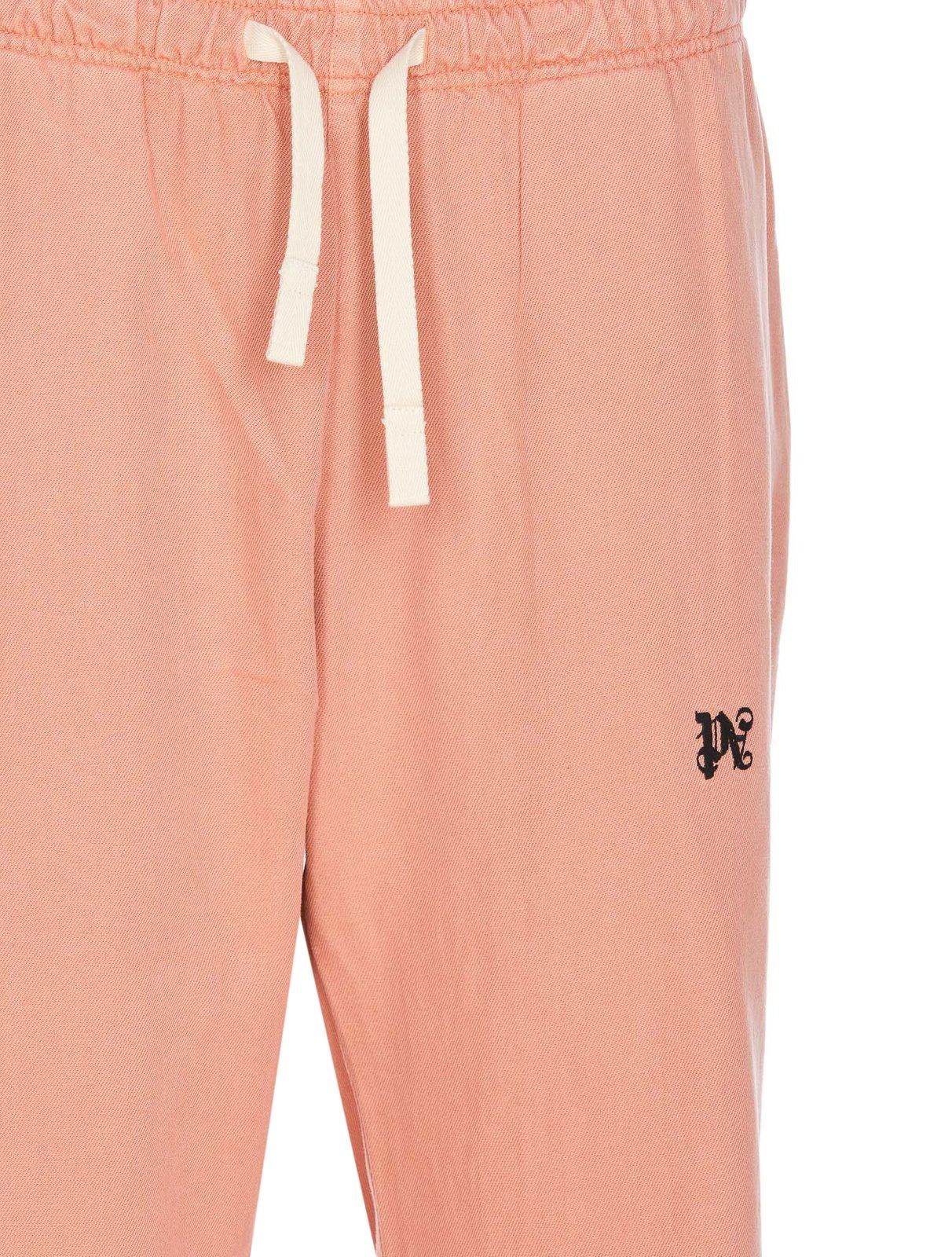 Shop Palm Angels Monogram Embroidered Drawstring Pants In Rosa Nero