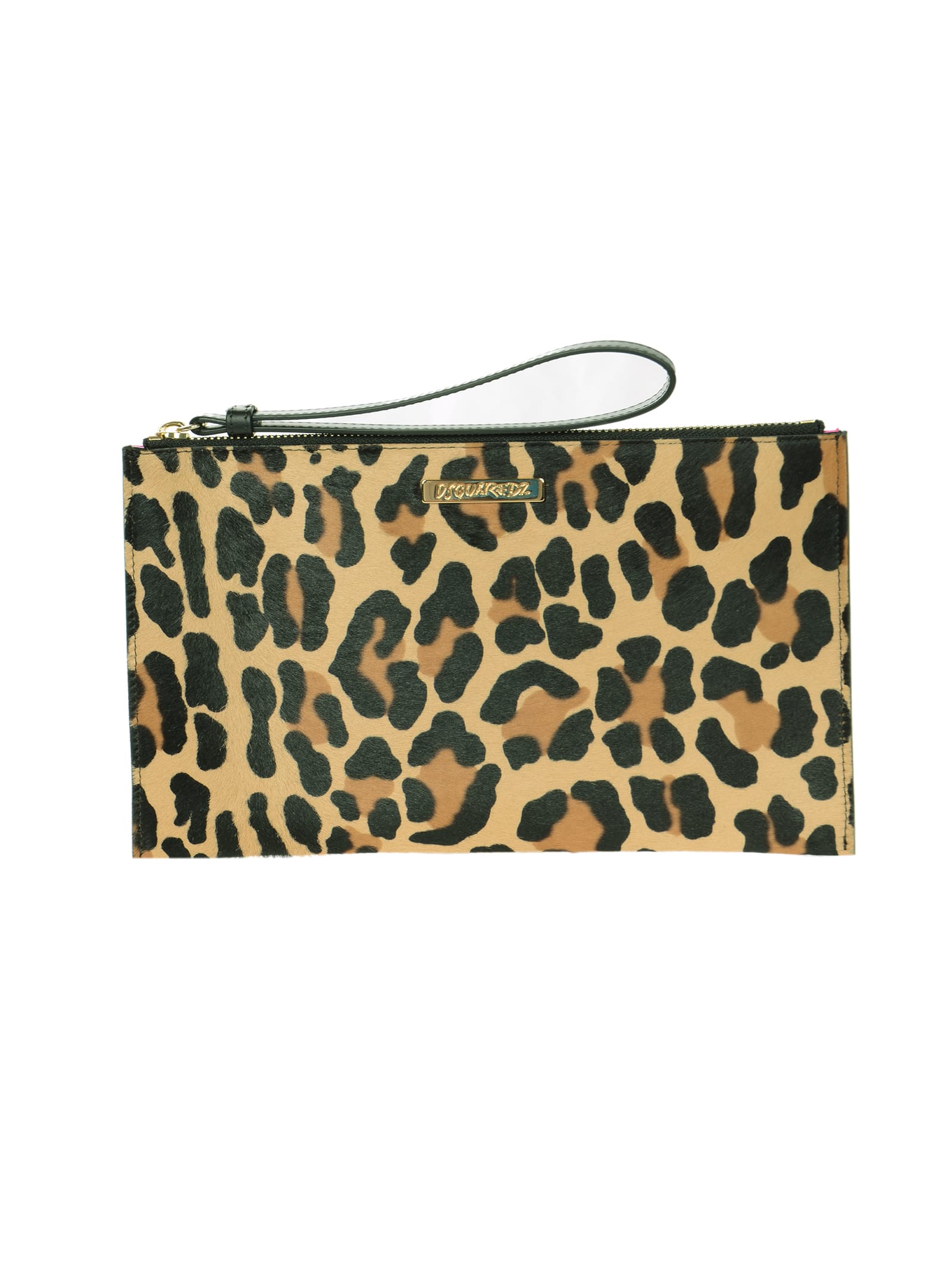Dsquared2 Leopard Print Pony Leather Clutch
